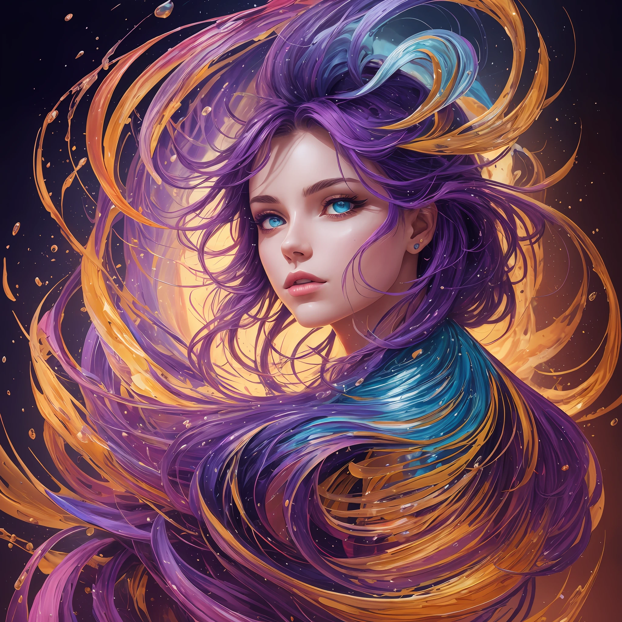 Colorful beautiful woman: a woman 18-years old, messy hair, oil painting, nice perfect face with soft skinice perfect face, blue yellow colors, light purple and violet additions, light red additions, intricate detail, splash screen, 8k resolution, masterpiece, cute face,artstation digital painting smooth veryBlack ink flow: 8k resolution photorealistic masterpiece: intricately detailed fluid gouache painting: by Jean Baptiste Mongue: calligraphy: acrylic: watercolor art, professional photography, natural lighting, volumetric lighting maximalist photoillustration: by marton bobzert:, complex, elegant, expansive, fantastical --auto --s2