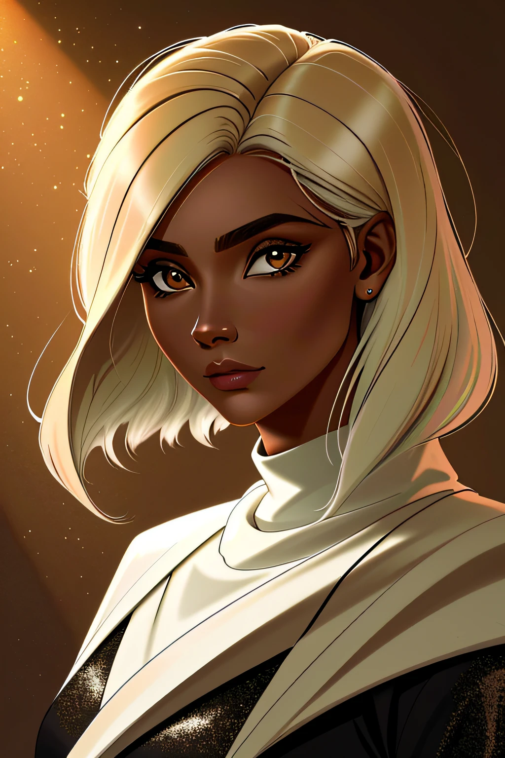 GAROTA, CABELOS ESCUROS, PELE ESCURA E OLHOS AZUIS, (obra-prima, melhor qualidade: 1.2), rosto detalhado, (cores suaves: 1.2, studio dark, edgelighting, dual-tone lighting, luz fraca, tom baixo, )