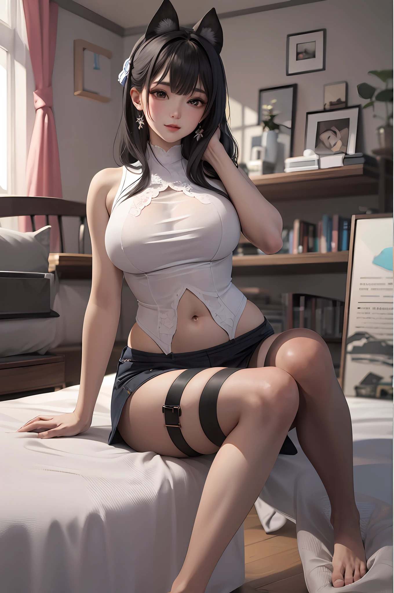 hiqcgbody, (anime big breast:1.2), 1girll, double tails, Sitting in Variza's cluttered room, full bodyesbian, The barefoot,
vests, pantiess, rcasual,
Detailed skin texture,Fine cloth texture,beautiful delicate face,
tmasterpiece,best qualtiy,Ultra-delicate,8K,intricately details,Sexy outfit
