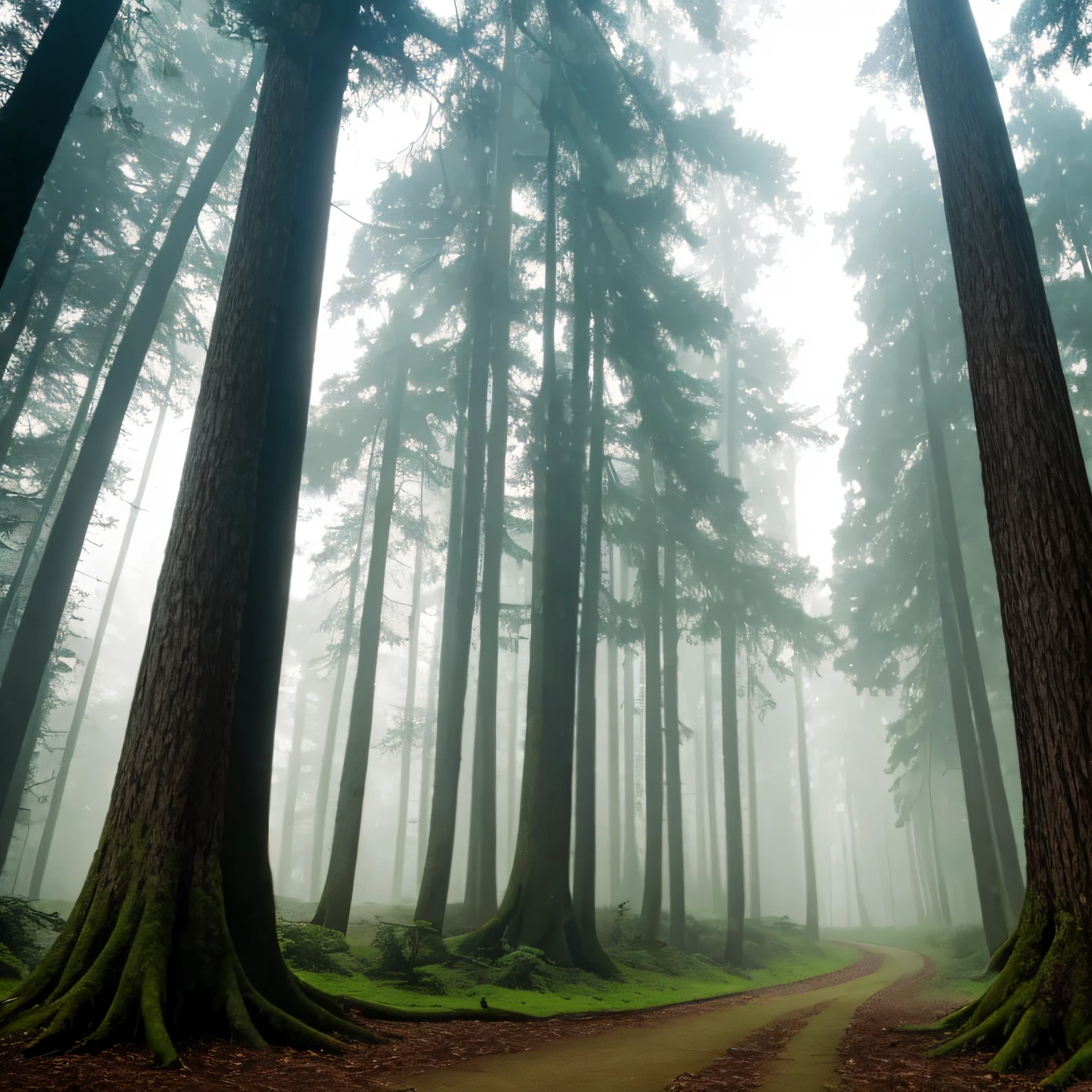 "Old forest with tall and imposing trees, dense mist hanging in the air, um lugar misterioso e encantador, onde a natureza selvagem reina suprema." --auto