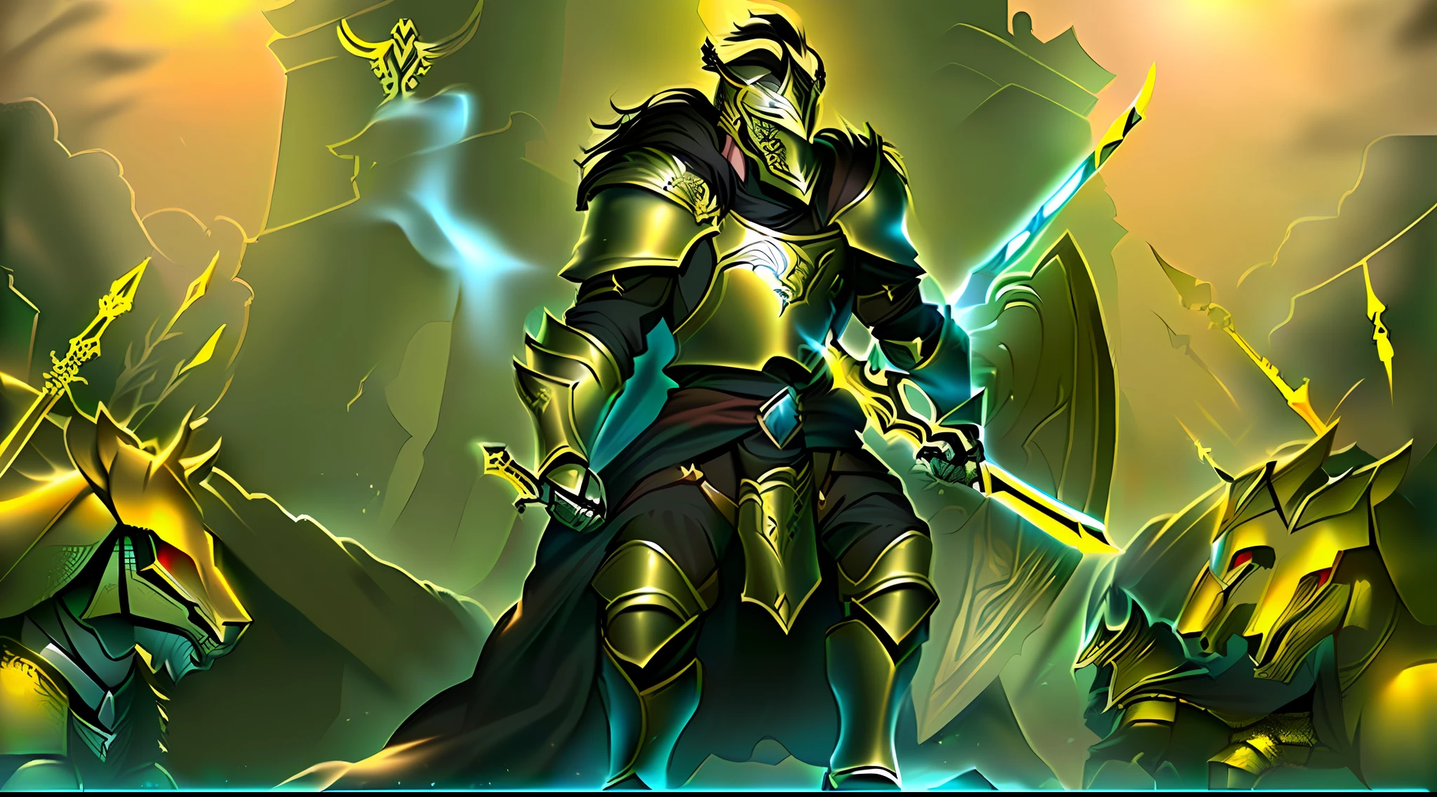 Hay un hombre con armadura parado frente a un castillo, Ares con armadura pesada y espada, male paladin, fantasy paladin, Epic Paladin Armor, Guerrero blindado, A male human paladin, Paladin Golden Armor, Guerrero blindado, fantasy warrior in full armor, Paladin Armor, Armadura de platino guerrera, vestido con una antigua armadura de batalla
