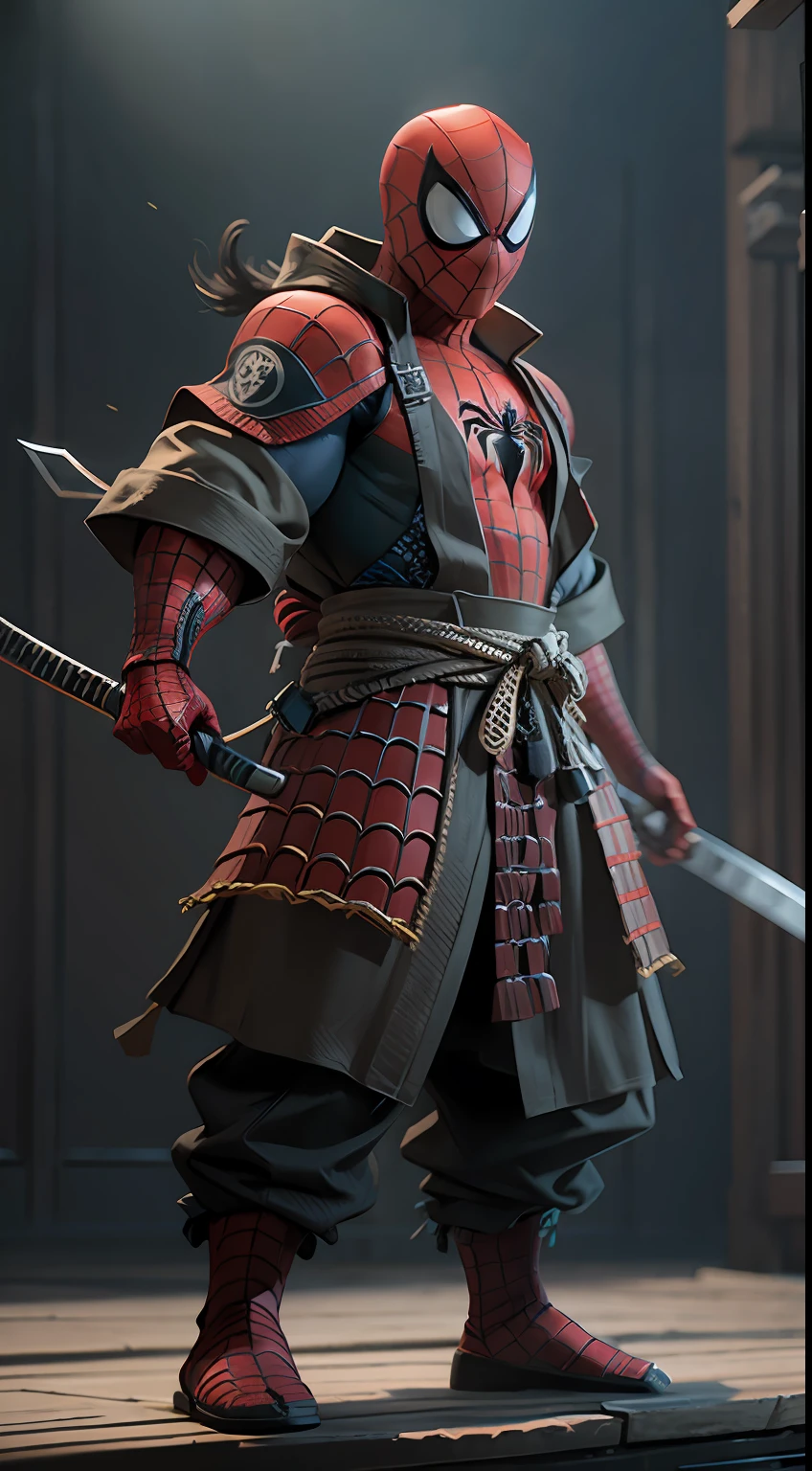 spiderman become samurai, octane render, unreal engine, highly detailed, intricate