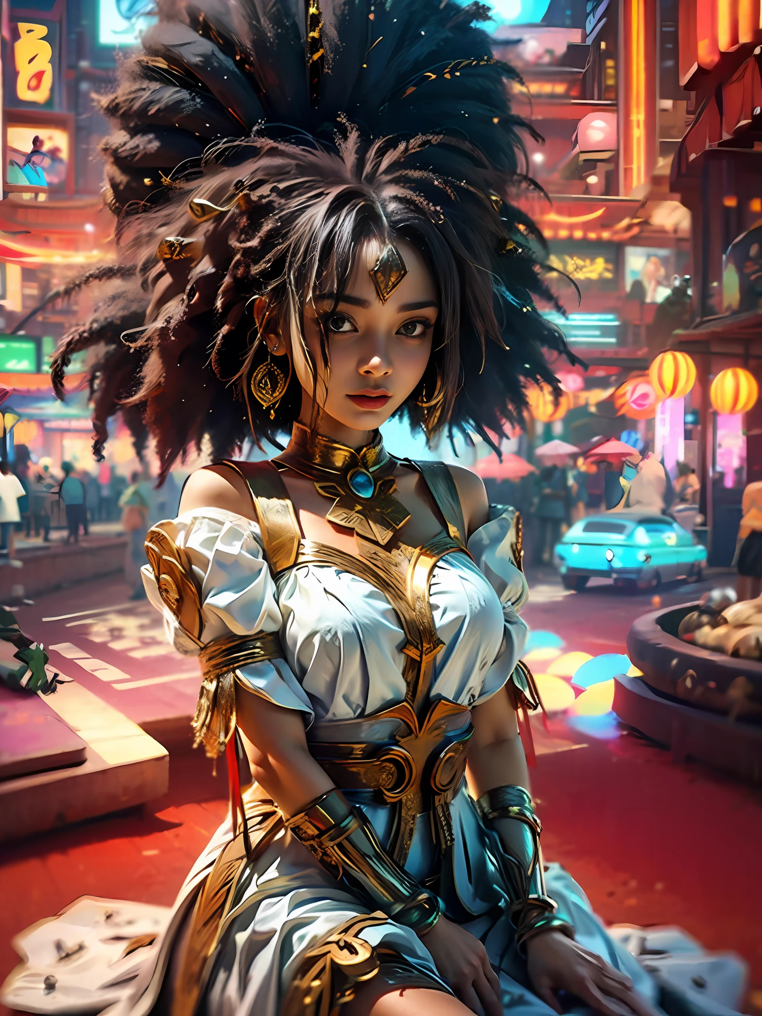 RETRATOREALISMO((mulher com pele afro: 1.13)) VESTIDO LONGO AMARELO E PRETO, ESTILO PIXAR, FOTO LIMPA, --auto --s2