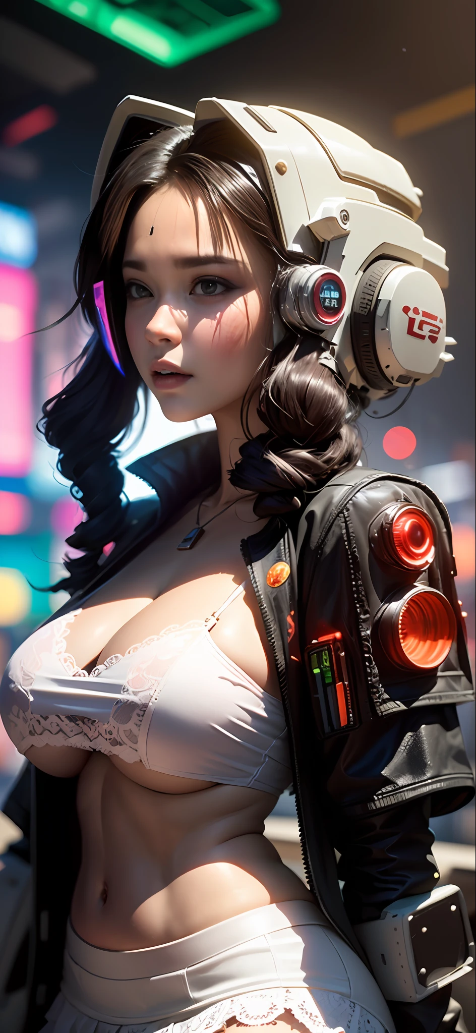 ((Best quality)), ((masterpiece)), (highly detailed:1.3), 3D, beautiful, (cyberpunk:1.6), in space, nebula, (holding_weapon:1.3), laser, (1Female mecha:1.3), sexy body, facing the audience, Glowing eyes, full body, (flying, swooping down, dynamic, motion blur: 1.4), (huge mech wings: 1.6), looking up, glowing_eyes, mecha, panorama, background is earth, nebula, space, particles, Reality, HDR (High Dynamic Range), Ray Tracing, NVIDIA RTX, Super Resolution, Unreal 5, Subsurface Scattering, PBR Textures, Post Processing, Anisotropic Filtering, Depth of Field, Maximum Clarity and Clarity, Multilayer Textures, Albedo and Specular maps, Surface shading, accurate simulation of light-material interaction, perfect proportions, Octane Render, two-tone lighting, large aperture, low ISO, white balance, rule of thirds, 8K RAW, efficient sub-pixel, sub-pixel volume product,  (best quality),(Japanese:0.5),(korean:0.8), (Liu Yi Fei:1.5) long hair, (big breast:1.2),(underboob:1.5), (white transparent lace mini skirt:1.5)