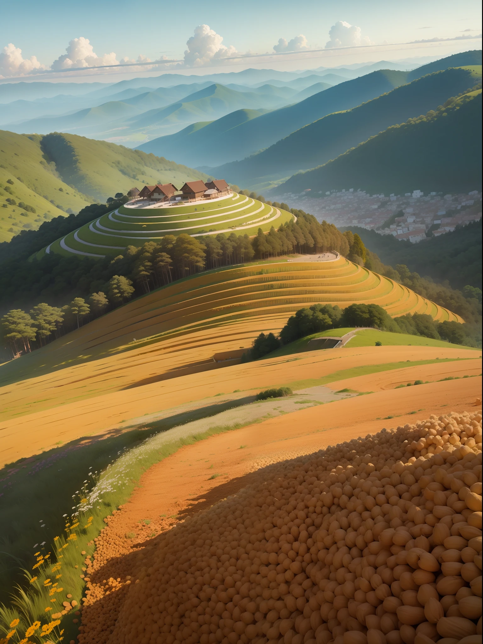 Sea of peanuts,The hillside is piled with peanuts,They are piled up over a wide area。