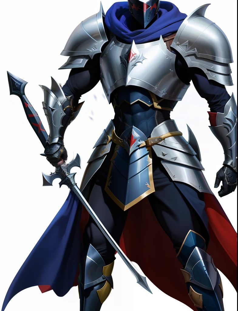 um close up de uma pessoa segurando uma espada e uma espada, ares com armadura pesada e espada, anthropomorphic raven knight, de overlord, Dark Sword in Ares' hand, cavaleiro do mal, Berserk Skullknight Armadura Negra, cavaleiro blindado em vermelho, Gurren Lagan, armadura de cor preta e avermelhada, usando armadura pesada com capa