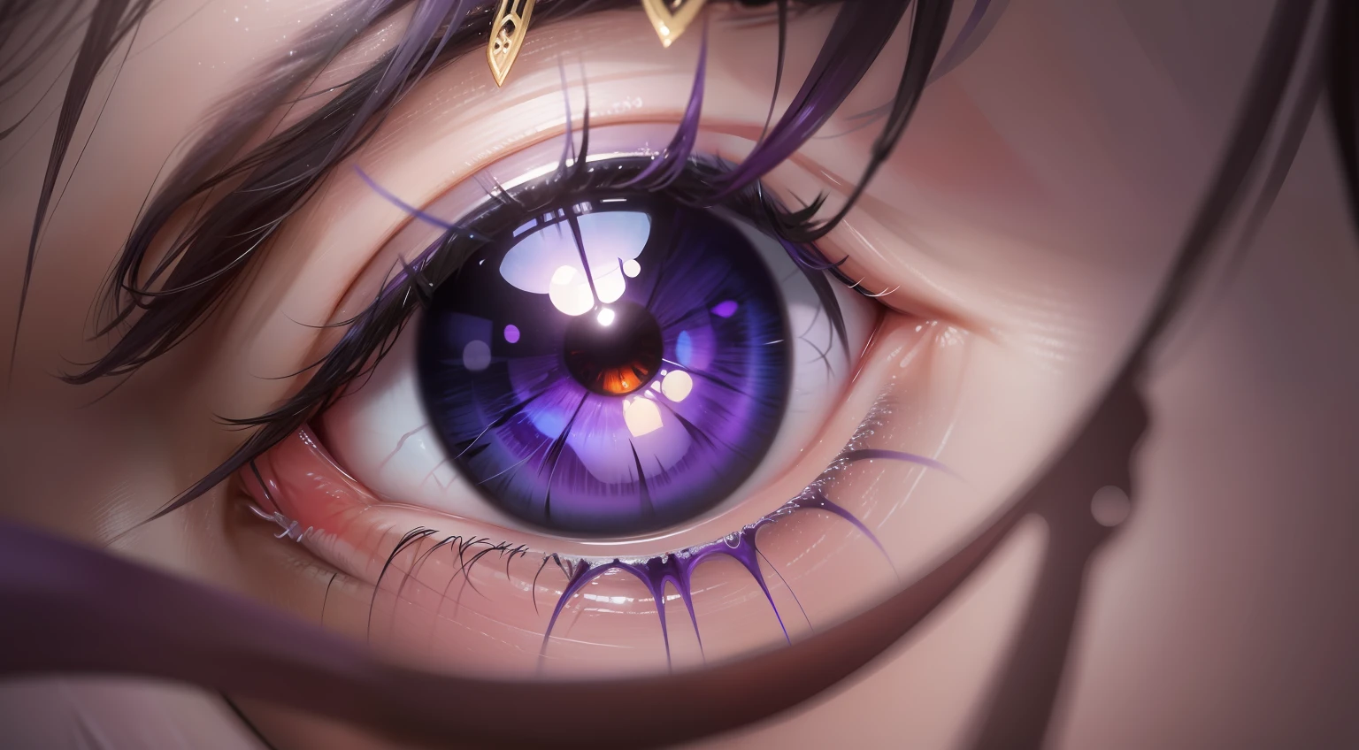 Artefato roxo parecendo um olho magico flutuante