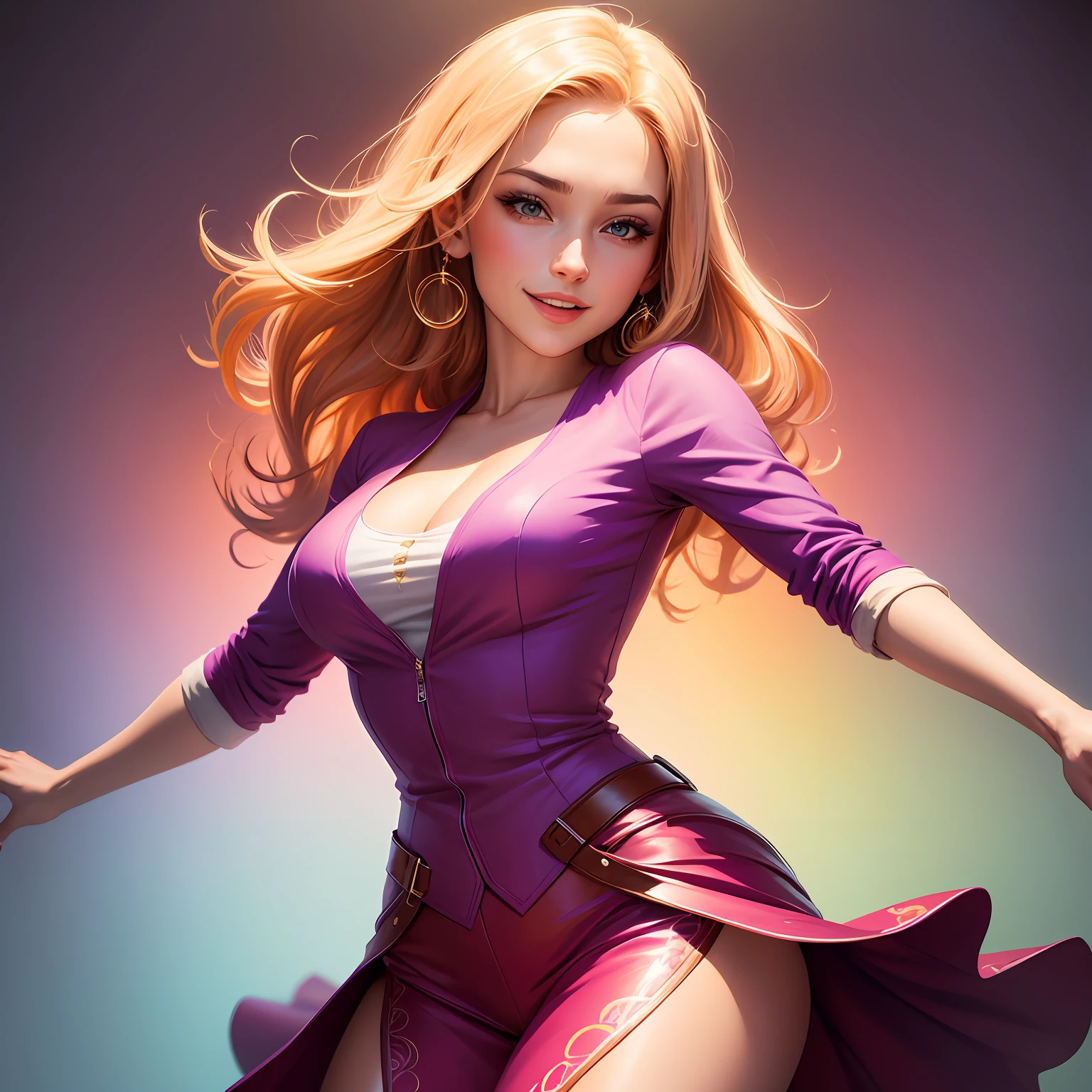 Portrait of a woman in clothes on a light background. digitalpainting, higly detailed, Bright, but harmonious colors. Different postures and joy on the face. digital art cartoon, Full-color illustration - --auto