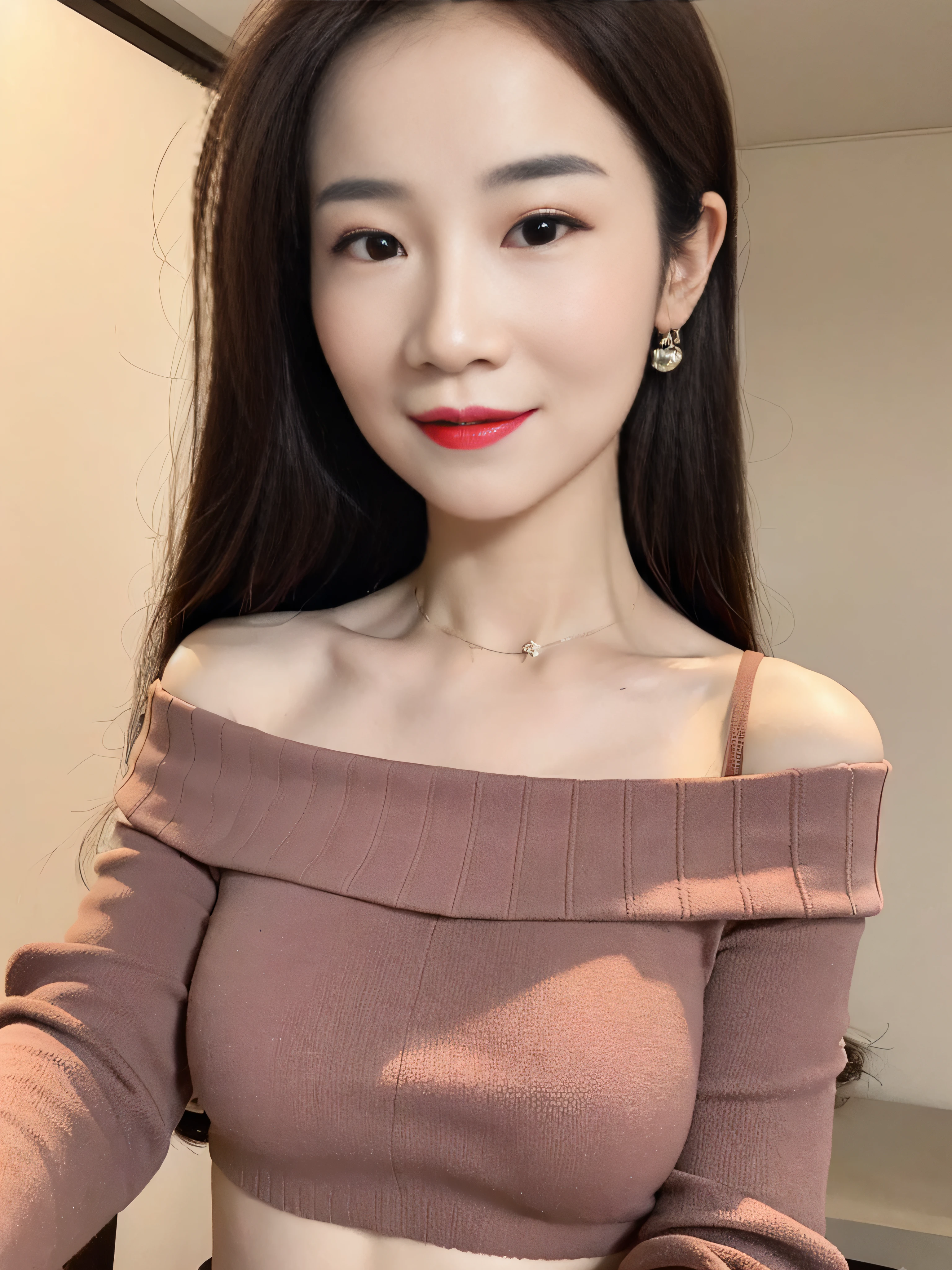 (1 Korean star with royal sister style), ((best quality, 8k, masterpiece: 1.3)), focus: 1.2, perfect body beauty: 1.4, (smile), (Street: 1.3), highly detailed face and skin texture, fine eyes, double eyelids, whitening skin, (big wave hairstyle: 1.3), (round face: 1.5), (rose off-the-shoulder top: 1.4),