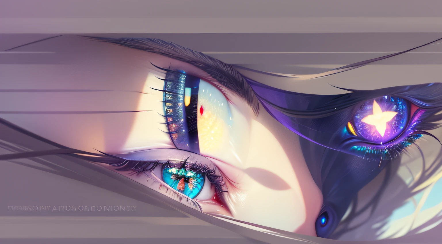 purple eye, close up, floating, magic, cat eye