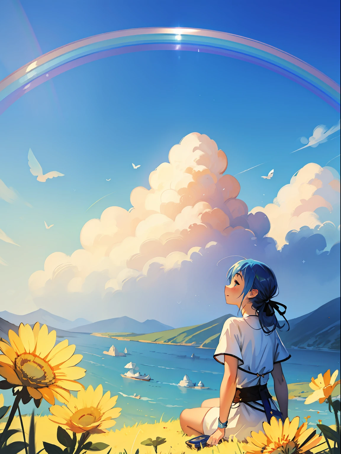 breathing deeply、Rainbow blue sky、universes、Beautiful steppe、Mysterious art、The Mystery of the Sky、Fantasyart、Distant sky、Lumiere、Shines、Inner peace --auto