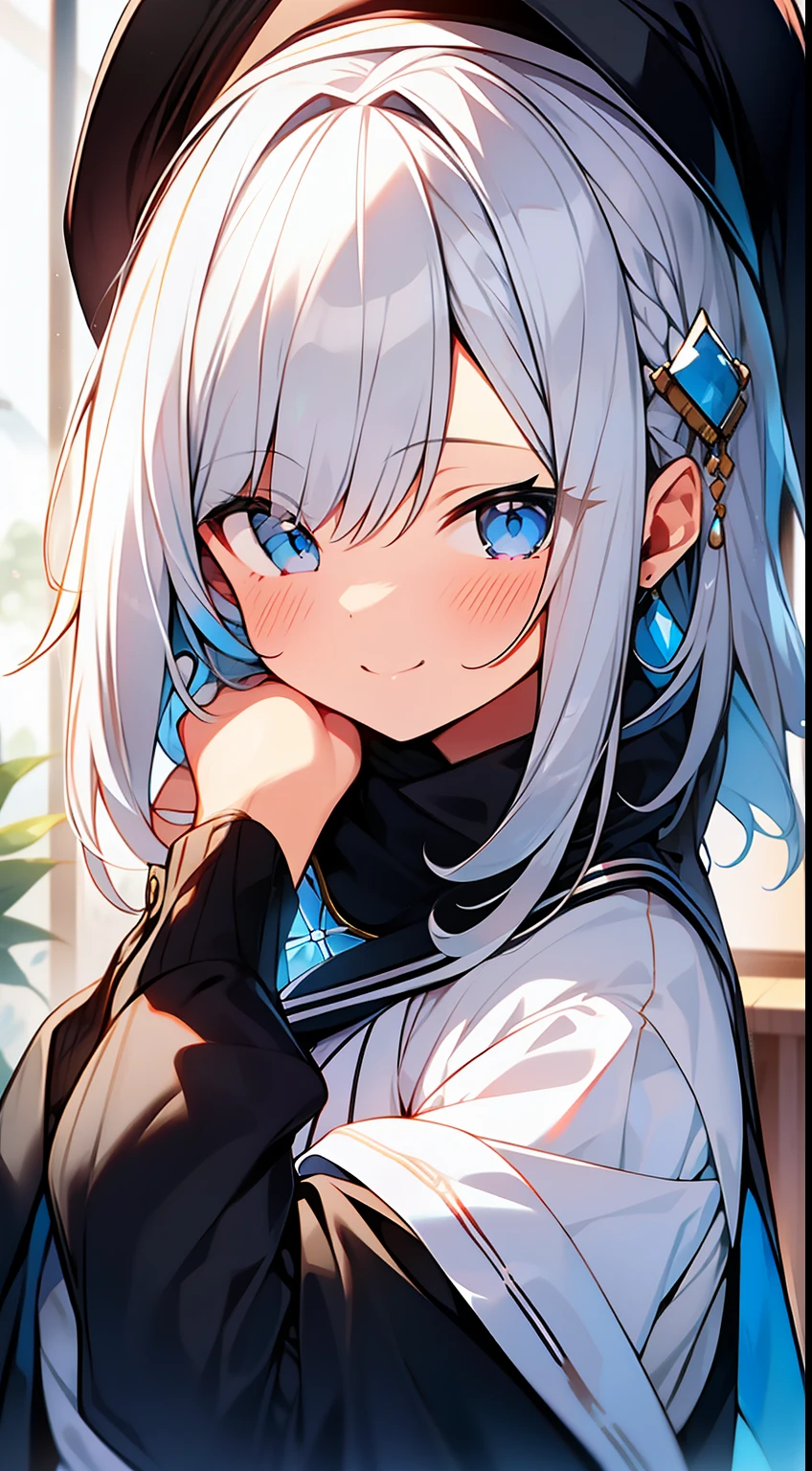 One girl、white hair、Long、masterpiece、top-quality、Top image quality、cute little、onepiece、morning、ren、smil