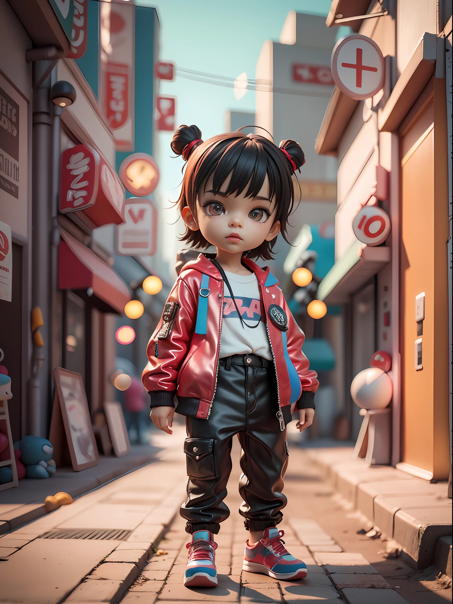 3d toy, 3d rendering, ip, cyberpunk style, chibi, cute  boy, mask, simple background, best quality, c4d, blender, 3D MODEL, TOYS, VIVID COLORS, STREET STYLE, HIGH RESOLUTION, A LOT OF DETAILS, PIXAR, CANDY COLORS, BIG SHOES, FASHION TRENDS, ART