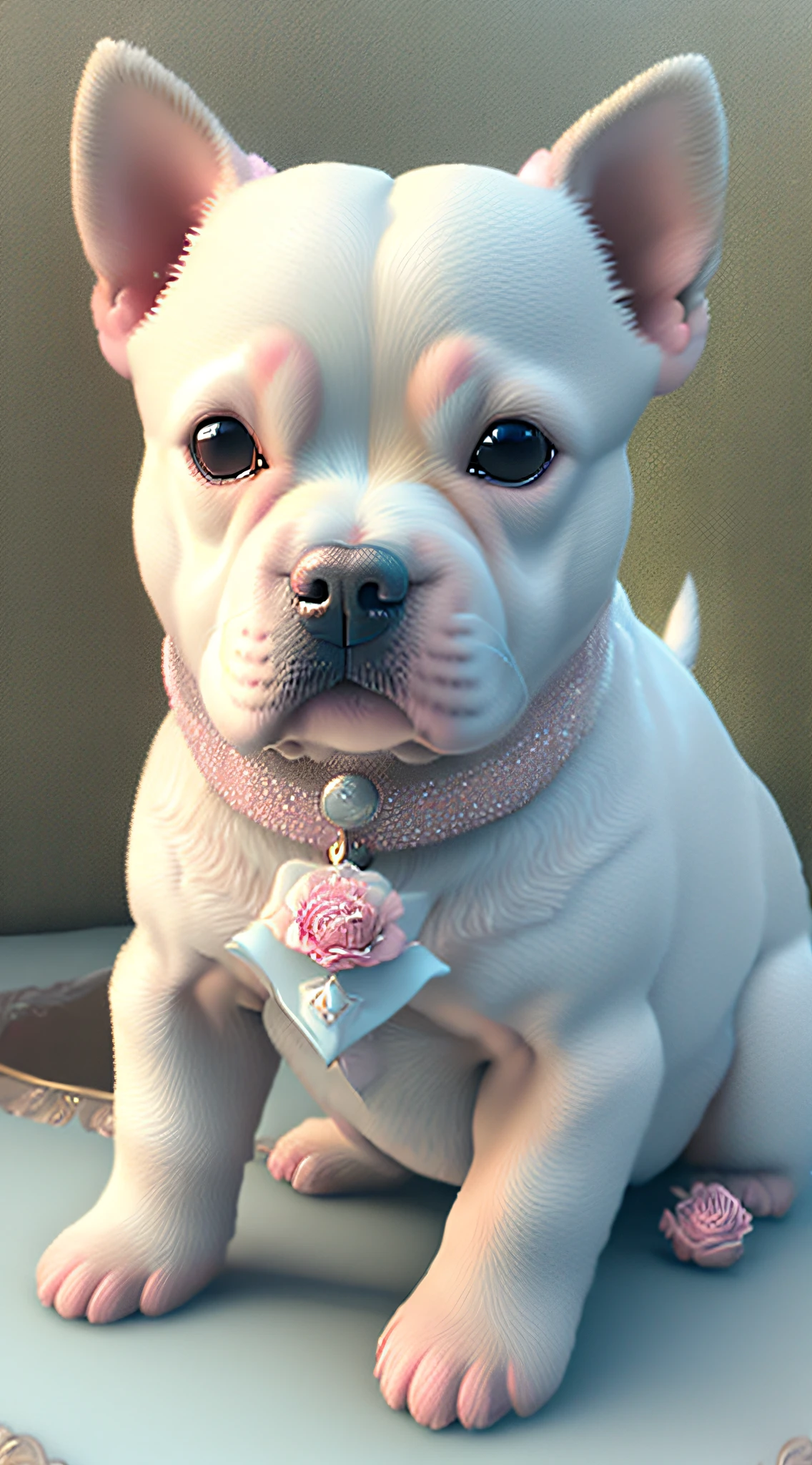 Nesta arte CG ultra-detalhada, Dog cute, pit bull, surrounded by ethereal roses, risos, melhor qualidade, alta resolução, detalhes intrincados, fantasia, animais bonitos, Esquerda, humorous.