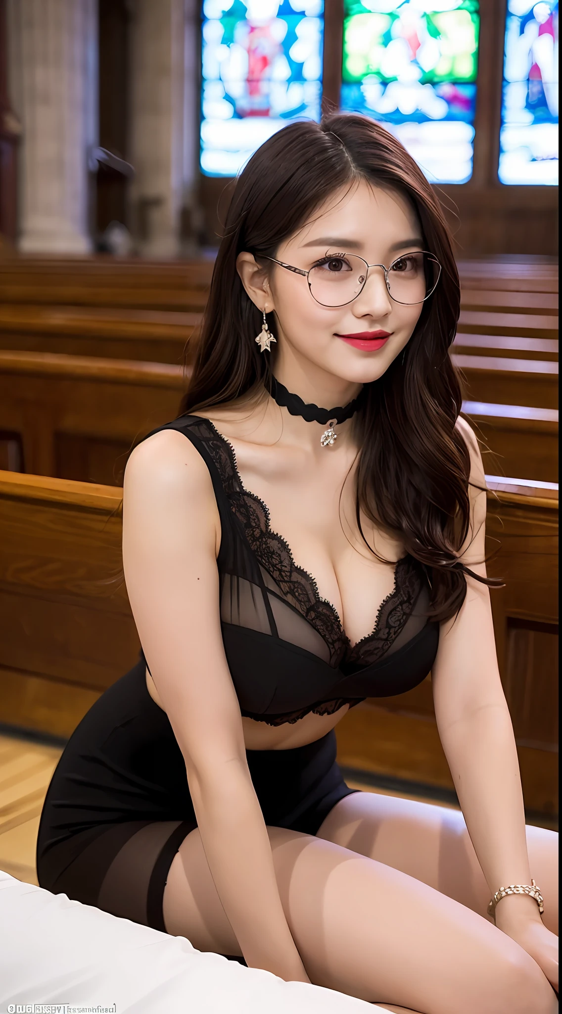((midnight, Need, 8K, tmasterpiece:1.3)), A whole body, Full body like,Long legs, Focalors:1.2, Plump body,perfect figure beautiful woman:1.4,((Dark brown hair, huge tit:1.2 )), (low chest,deep v big breasts, blackstockings,See-through dresses,see through dresses,high-heels), ((In church,crosses)), crowd of,Highly detailed facial and skin texture, There are a lot of people,A detailed eye, 二重まぶた,wears glasses,crisp breasts,Smile with,Bigger breasts, Wavy hair,crisp breasts,Rose flower,Get wet,Sweat profusely,Red lips,Hot dance,Large bust,huge tit,Wear earrings,wearing a choker,Wear a bracelet,Noble beauty,Beautiful breasts,Full Tits,White skin,Hot,Charming,eye shadows,seductiv,Hot beauty,Raised sexy,Lewdness,chest,Straighten your waist,full bodyesbian,Whole body,chest, waist and legs,beautifullegs