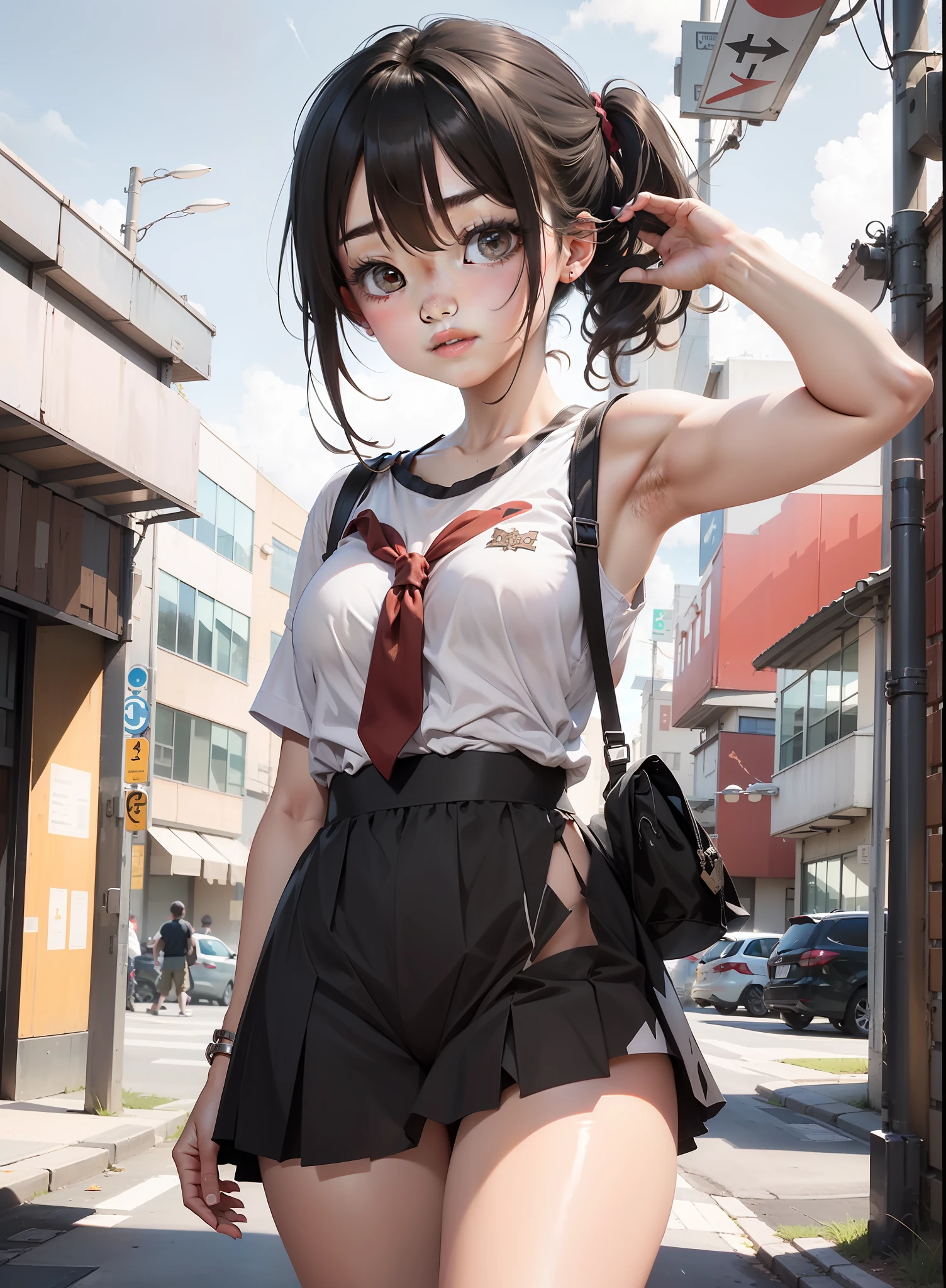 Lots of armpit hair growing from the armpits、Untreated late teen armpit hair、Hairy Girl