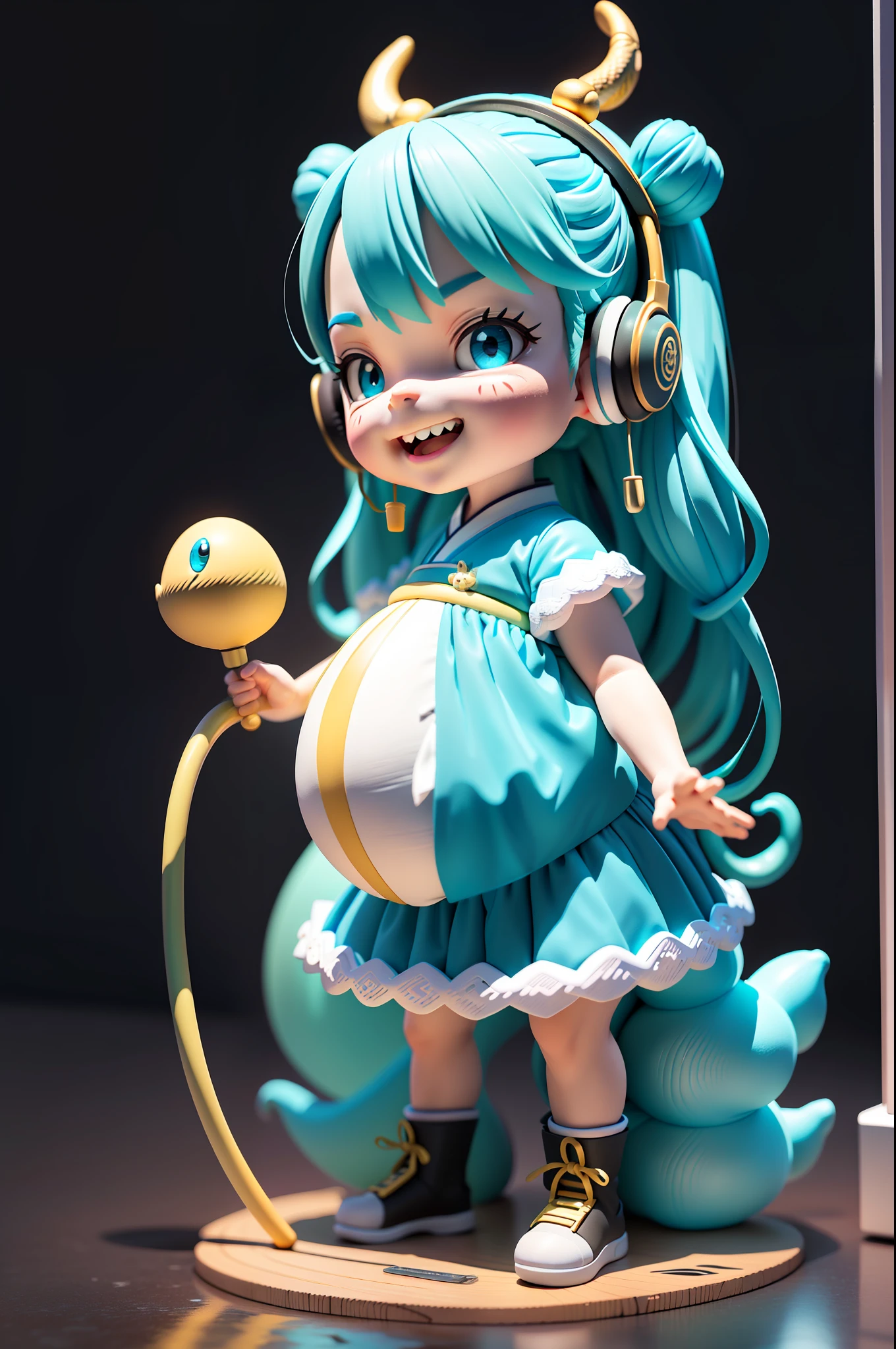 (Daisaku),(Need),(Super meticulous),(full bodyesbian:1.2),(soio),cyan theme,Dragon Loli Magician,Exquisite Chinese faucet,Dragon's horn,Dragon whiskers,adolable,Open-mouthed,grin,Earphone,dragon scale,,Pregnant loli，Pregnant woman with golden hoop rod,Popmart blind box,Clay texture,Treading on the ground,Black and white background,natural  lightting,Best quality at best,Hyper-detailing,arte 3D,C4D, OC renderer, a 3D render, 8K
Wait for it to start