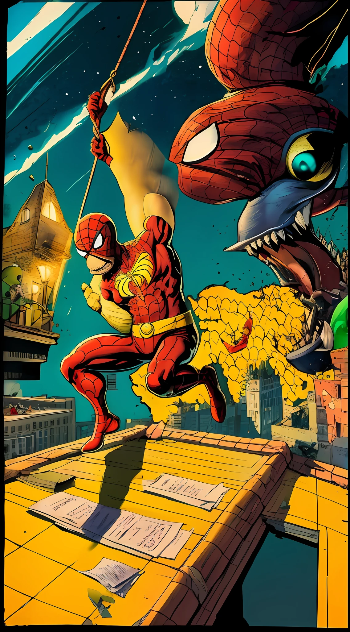 Homer Simpson assume o papel de Homem-Aranha, A hilarious, Clumsy version of the sympathetic neighborhood superhero. Armado com sua sagacidade e um estilingue de teia feito de latas de cerveja Duff, Spider-Homer swings through Springfield, deixando o caos e o riso em seu rastro!"