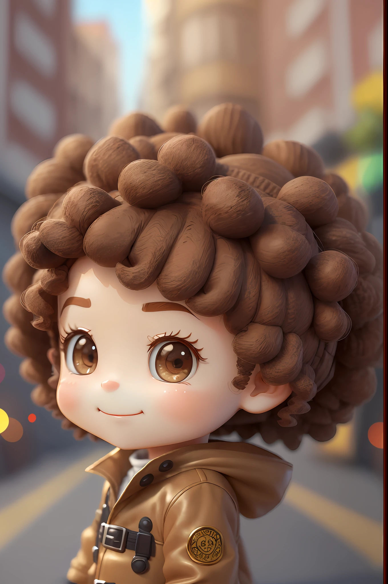 Chibi a pair of funny cartoon characters next to each other in (((3D))), cute smile, detailed affections, highly photographic rendering, chibi, traditional boy-girl afro romance, light brown coat, it's the beginning of all, young handsome, in 3d, ghailan! --auto --s2