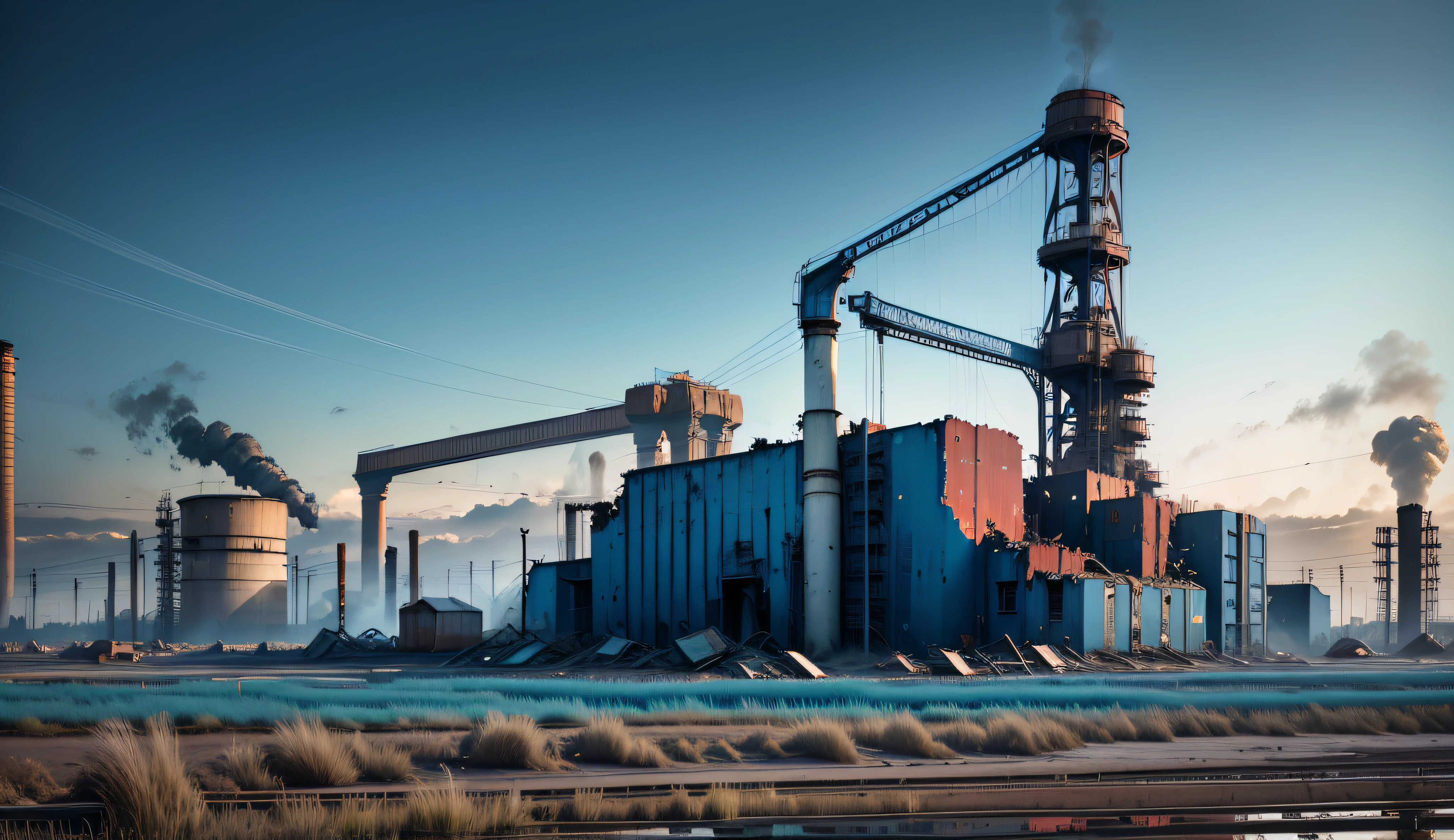 Industrial heritage of blue background series, many abandoned industries, abandoned buildings, abandoned large machines, big scenes, rich, 8k wallpaper, super high resolution --auto --s2