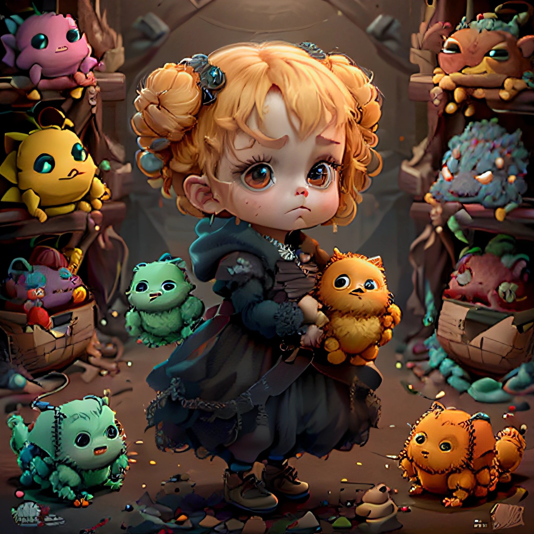 "Arte conceitual imaginativa de uma criatura fofa inspirada em Lora, with the appearance of a girl and dressed as a princess. (tag CuteCreatures ponderada em 0,9)"