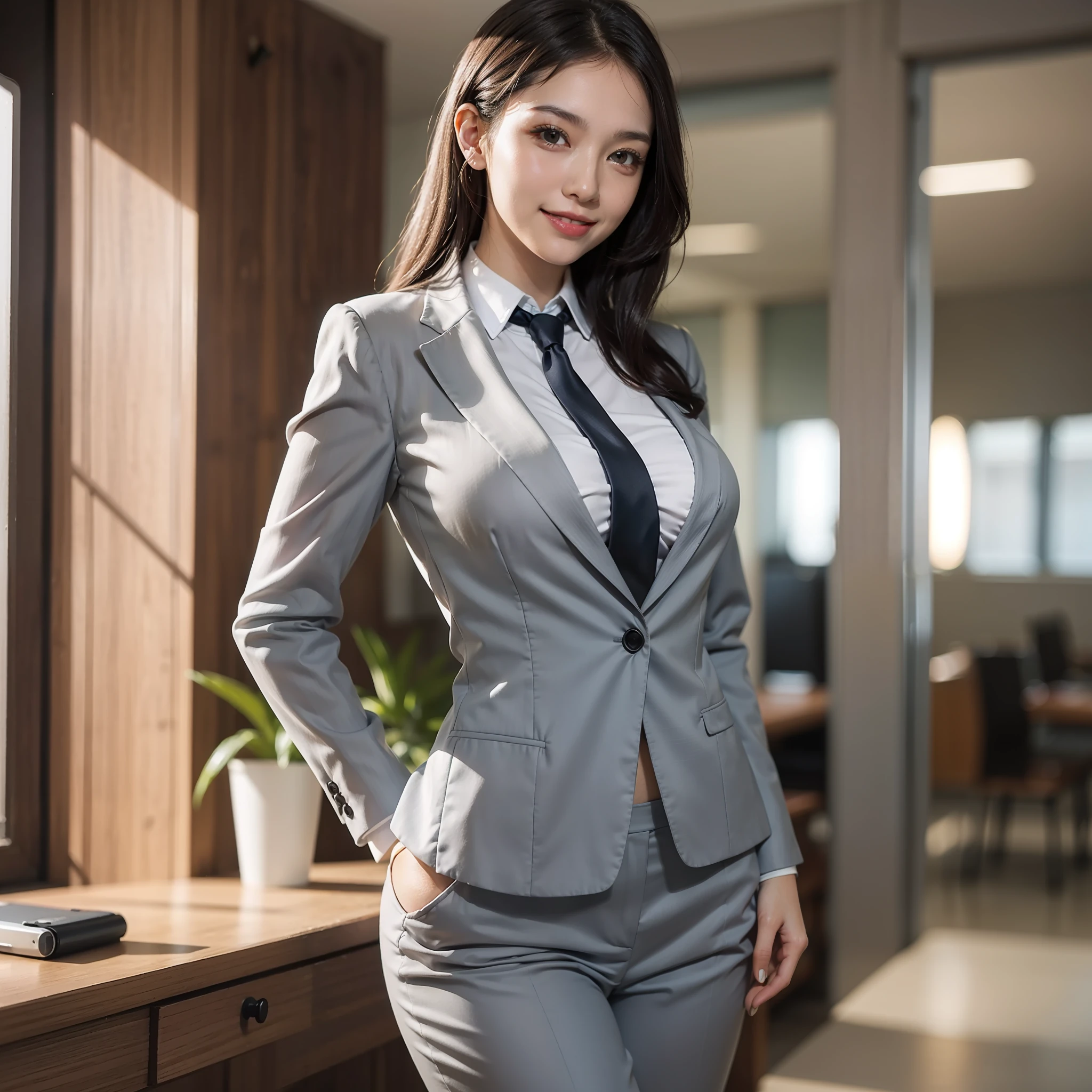 A close up of a woman in a suit and tie posing for a picture - SeaArt AI