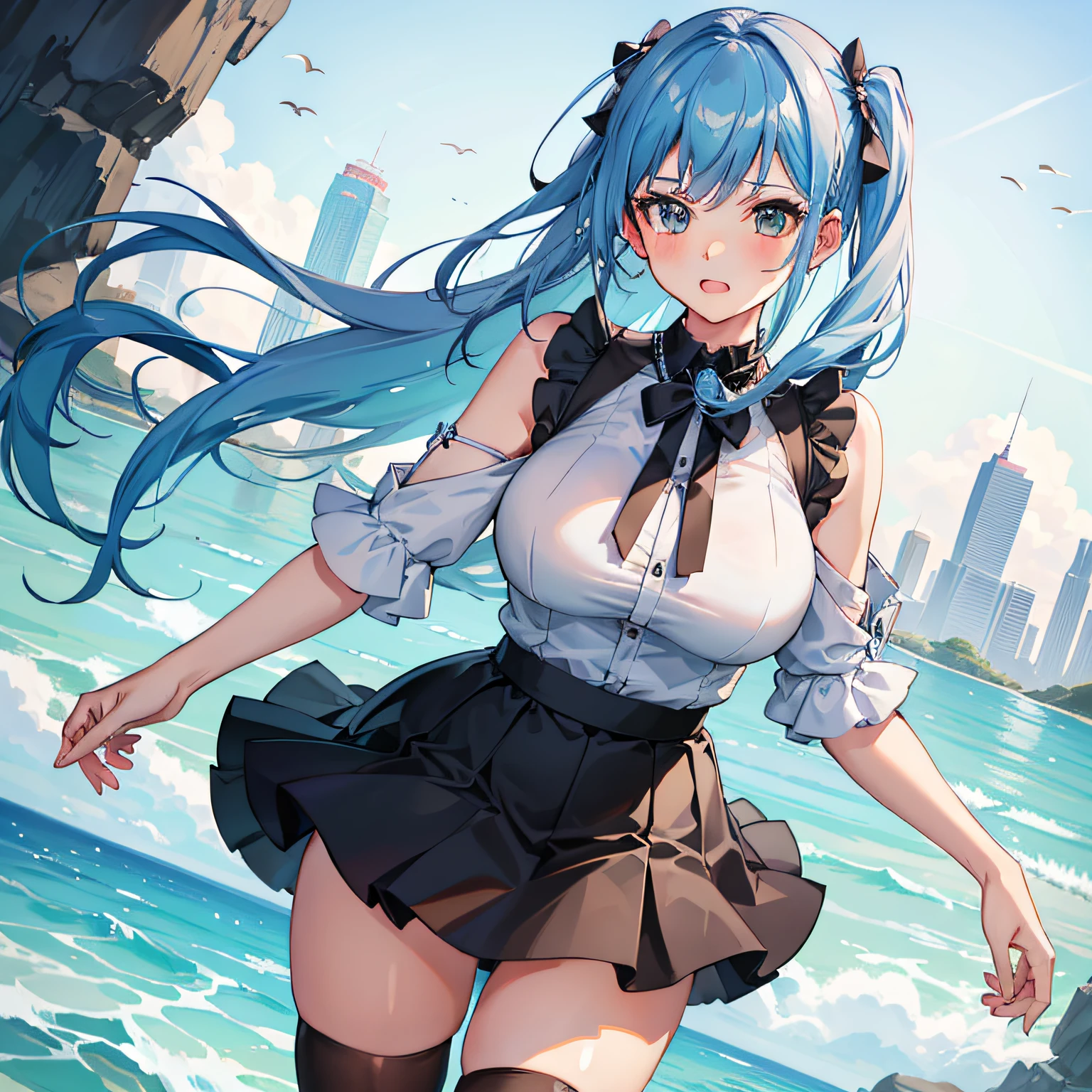 1girl,three_sided_view,best_quality,highres,skirt,large_breasts,
