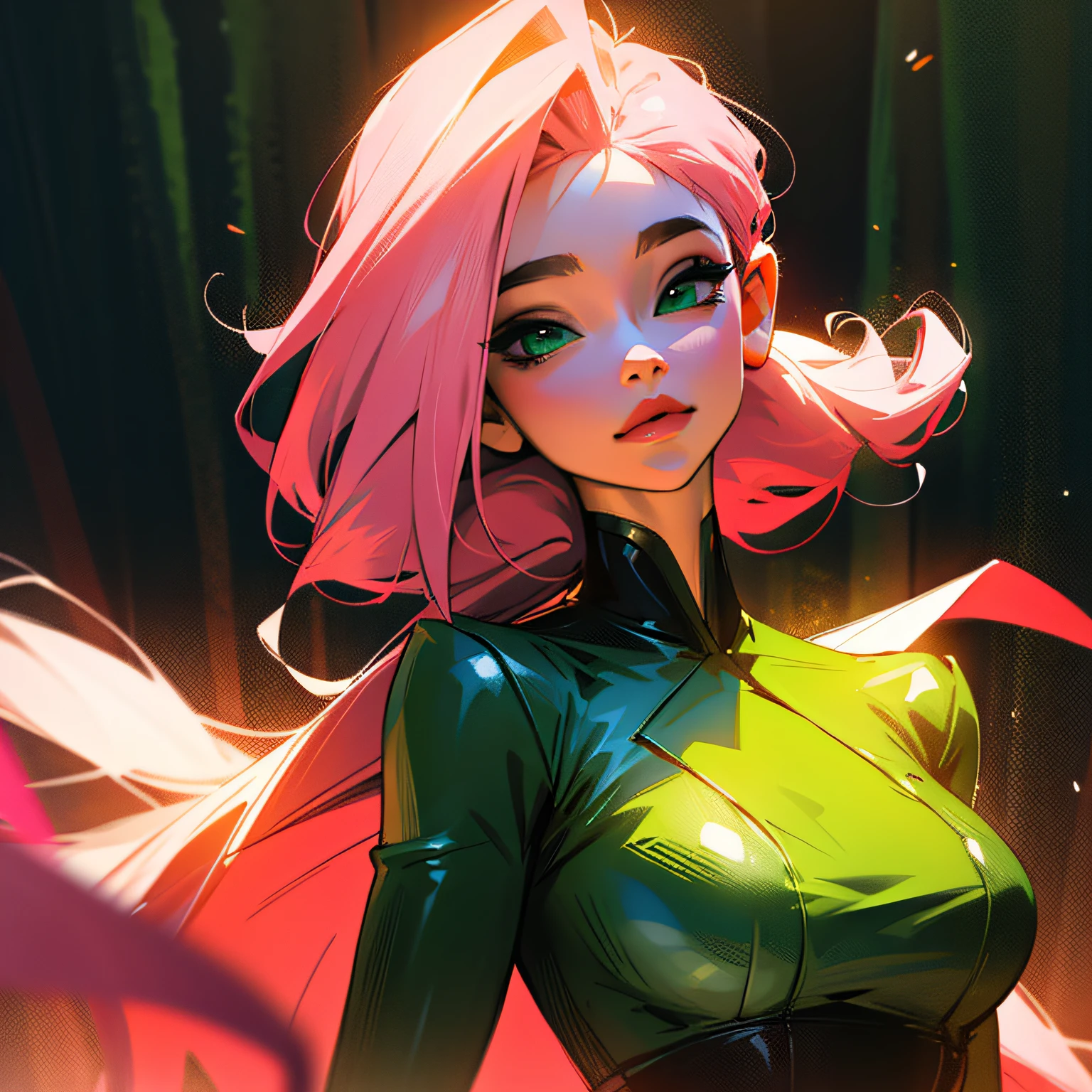 mulher realista de cabelo rosa e olhos verdes sexy lutando