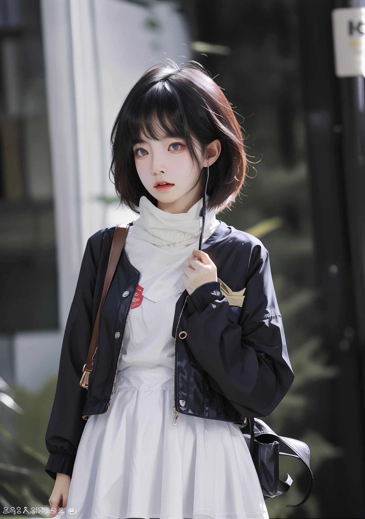 a close up of a woman wearing a jacket and skirt, dressed with long fluent clothes, ulzzang, 8k)), , trending on cgstation, sakimichan, korean women's fashion model,, high detailed), digital art of an elegant, modern fashion outfit , Highly detailed face , detailed eye , high quality, HD,8k,