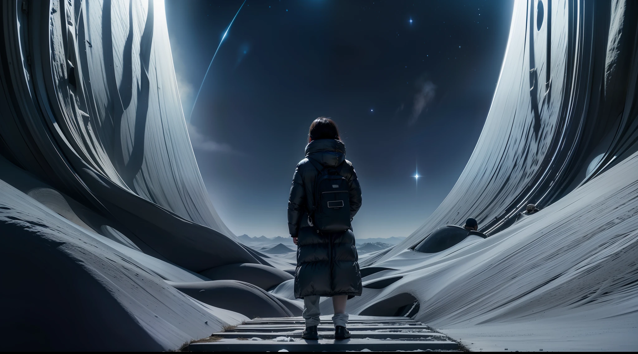 Immerse us in the depths of the cold and deep universe, Where darkness reigns。Distant stars々A faint twinkle in the jet-black void like a distant memory、Create eerie and enigmatic space images。Let the emptiness of the universe expand endlessly.、Only the faint glow of distant celestial bodies delimits its space。Using AI、Create a sense of isolation in the space、Let the vastness of the universe be a canvas of deep shadows and inexplicable darkness。. Very realistic, Photography, One-person viewpoint, Super Detail, high detailing, High quality, in 8K