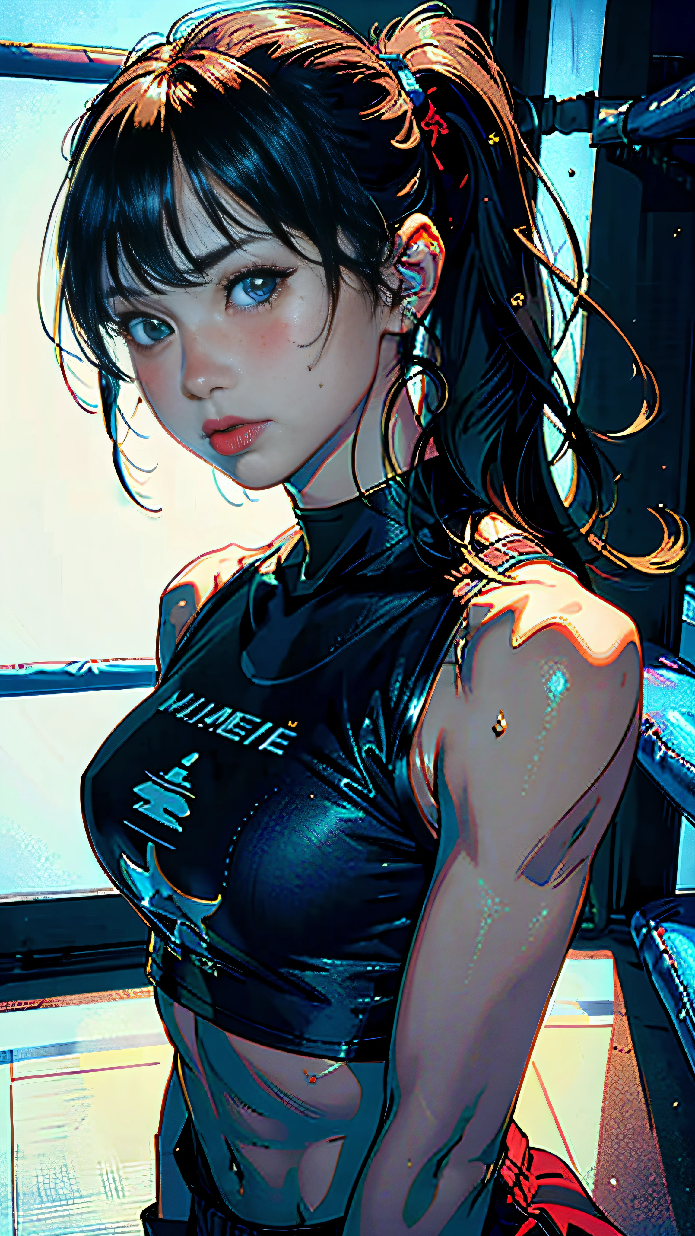 (Original), (Very detailed wallpaper), (Best quality), (Masterpiece), Photographic reality, Reality, Very detailed illustration, (1 girl), Beautiful eyes, (Delicate face), Perfect details, (Best lighting), (Super complex details), (Boxing girls), (Aggressive boxing), Sweat, Heavy breathing, (Smash Attack), (Boxing ring), Sports shorts, Perfect details, Perfect fingers, Perfect limbs, Impact, (shiny skin), Abs, Muscles, Waist line, Boxing Shorts, Boxing, Brunette Hair, High Ponytail, Super Long Hair, 4K Unity, (Super Fine CG: 1.2), (8K: 1.2), Realistic, Octane Rendering, Blush, ((Tongue Out))