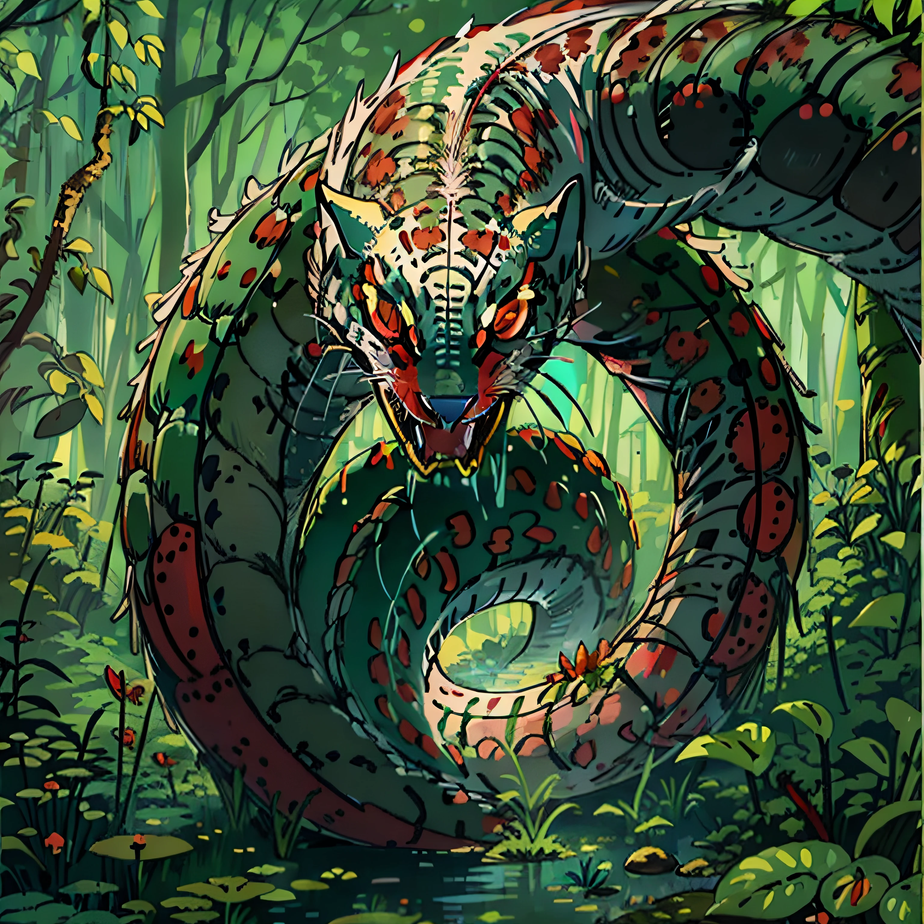 giant snake, green scale, Swamp, red eyes