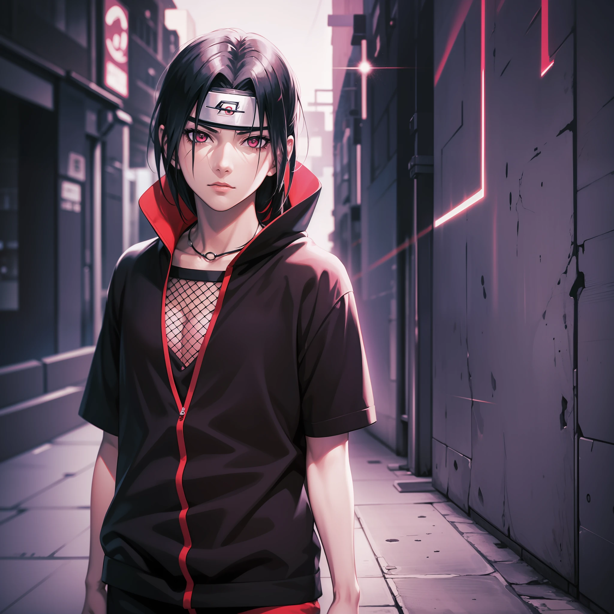 Uchiha Itachi, Naruto, estilo anime, Synthwave, corpo inteiro, 8k, altamente detalhado, disco Rigid
