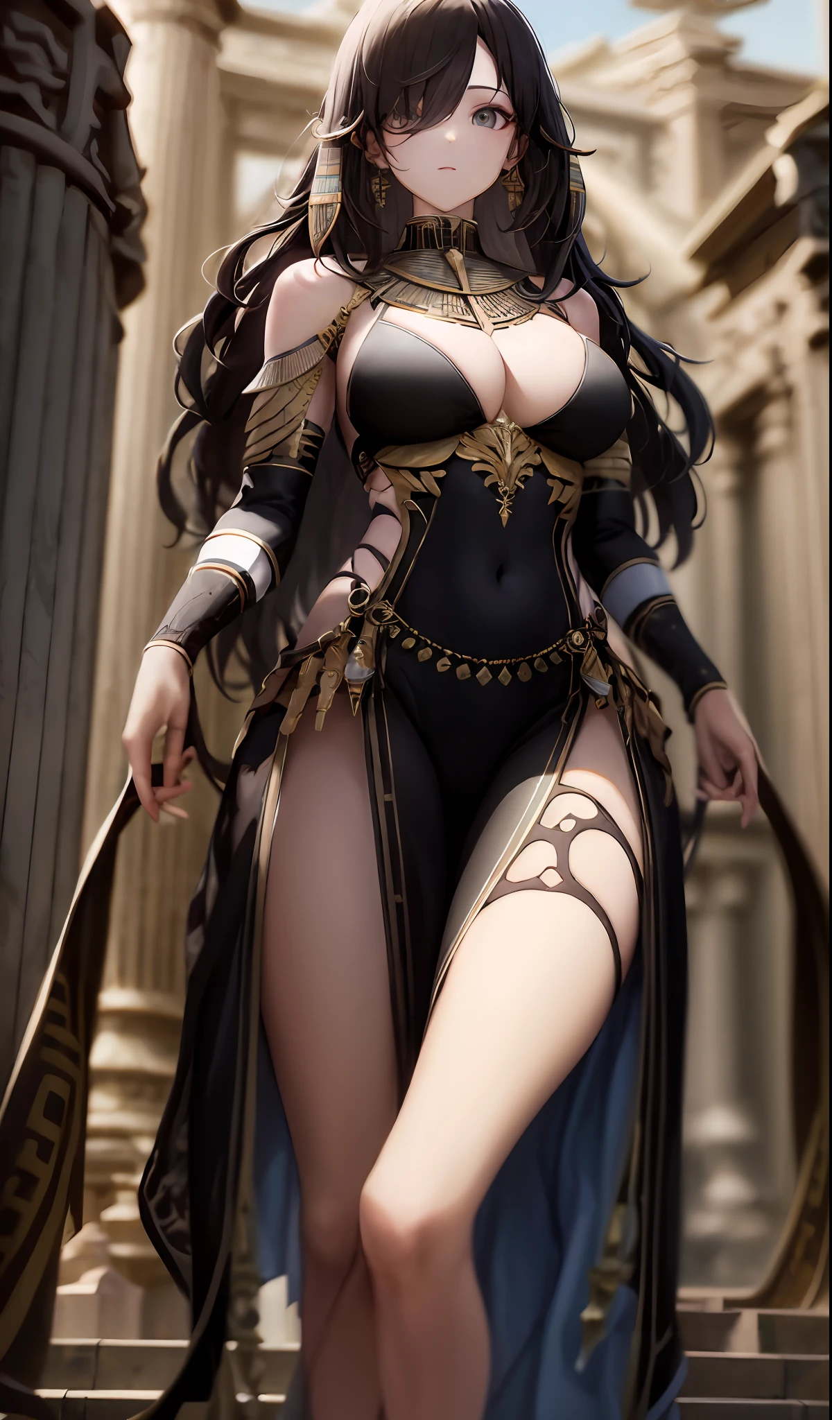 ((best qualtiy)), ((tmasterpiece)), (the detail:1.4), 3D,Complete body， Beautiful mature woman in ancient Egyptian style，（Exquisite and simple ancient Egyptian costumes，White dress：1.9），（Wheat-colored skin：1.6），（Ancient Egyptian temples，Ancient Egyptian temples：1.6），Metallic sequins，estilo fantasia,closeup of face,Extremely normal hands,Extremely normal legs,hdr（HighDynamicRange）,Ray traching,NVIDIA RTX,Hyper-Resolution,Unreal 5,Subsurface scattering、PBR Texture、post-proces、Anisotropy Filtering、depth of fields、maximum definition and sharpness、Many-Layer Textures、Albedo e mapas Speculares、Surface coloring、Accurate simulation of light-material interactions、perfectly proportions、rendering by octane、Two-colored light、largeaperture、Low ISO、White balance、the rule of thirds、8K raw data、