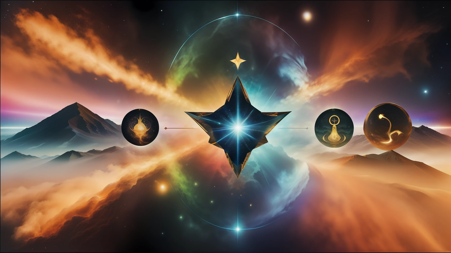 Generate a cool artsy space incorporating zodiac signs in an art form with all the elements together