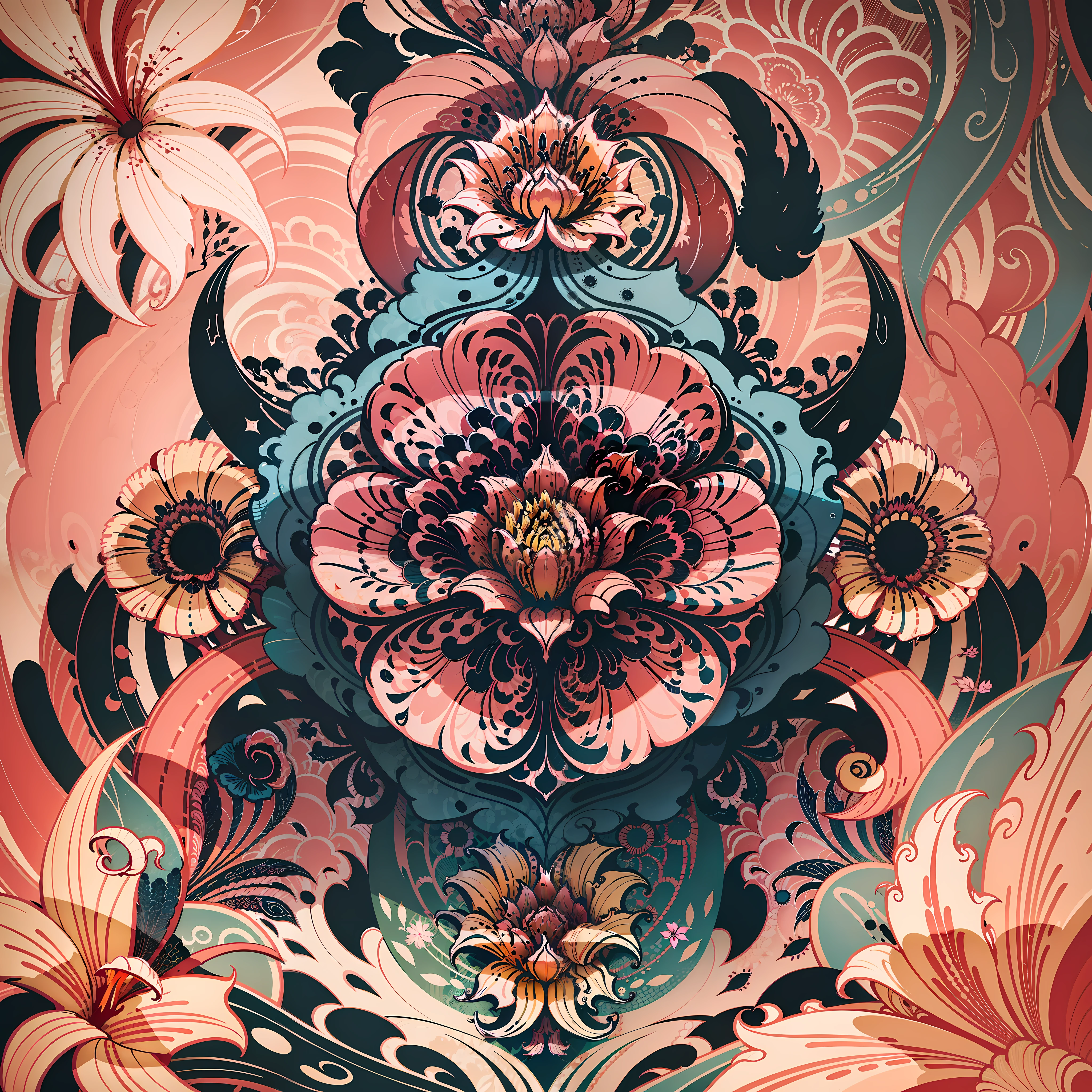 abstract lily flower wallpaper, vector style, splash ink, colorful, intricate