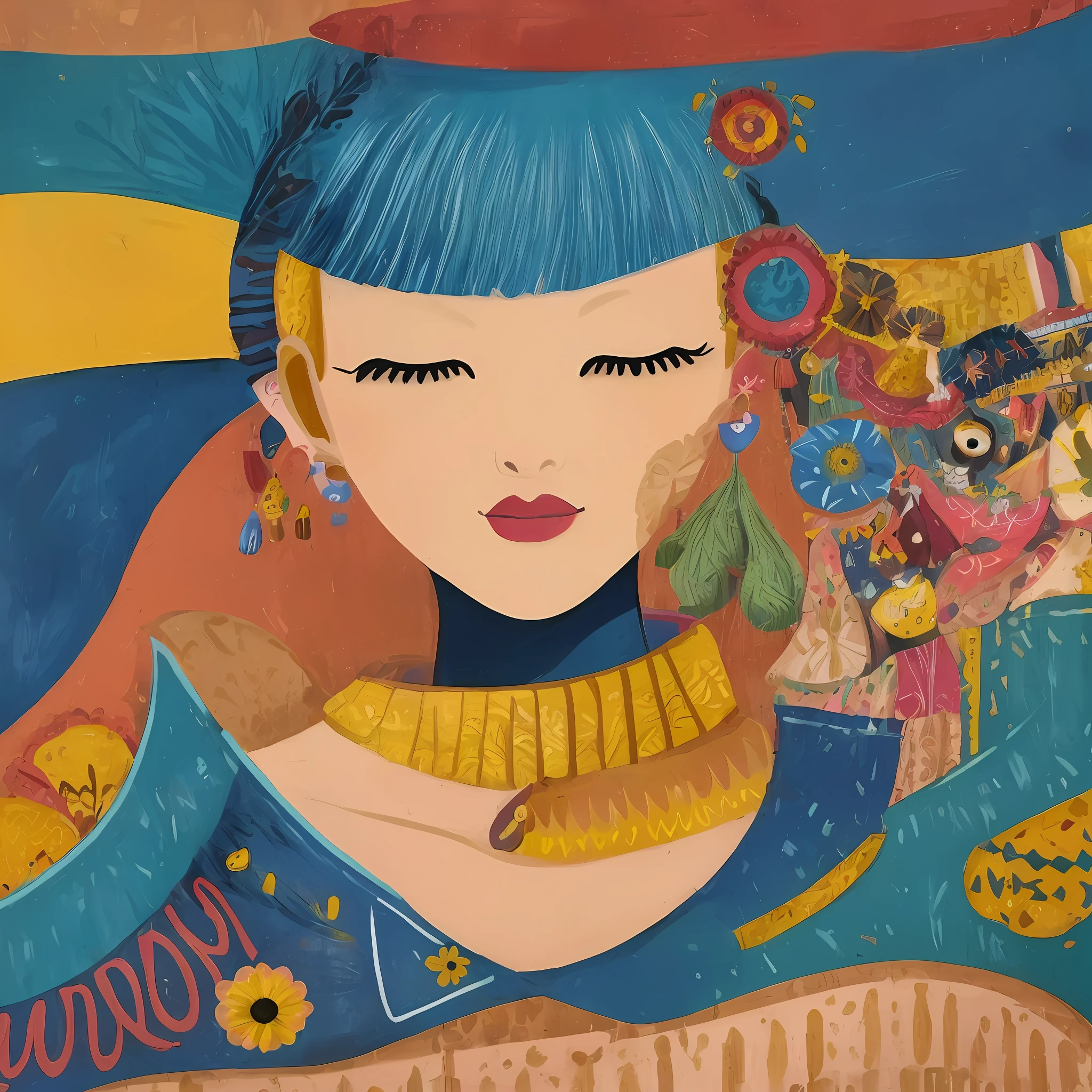 masterpiece, best quality,
paint,illustration,
style2,solo,simple background,
a cartoon illustration of a lady ina yellow shirt over art by mrs butterfly, in the style of grunge beauty, sandara tang, mixed patterns, text and emoji installations, close up, charming character illustrations, folkloric