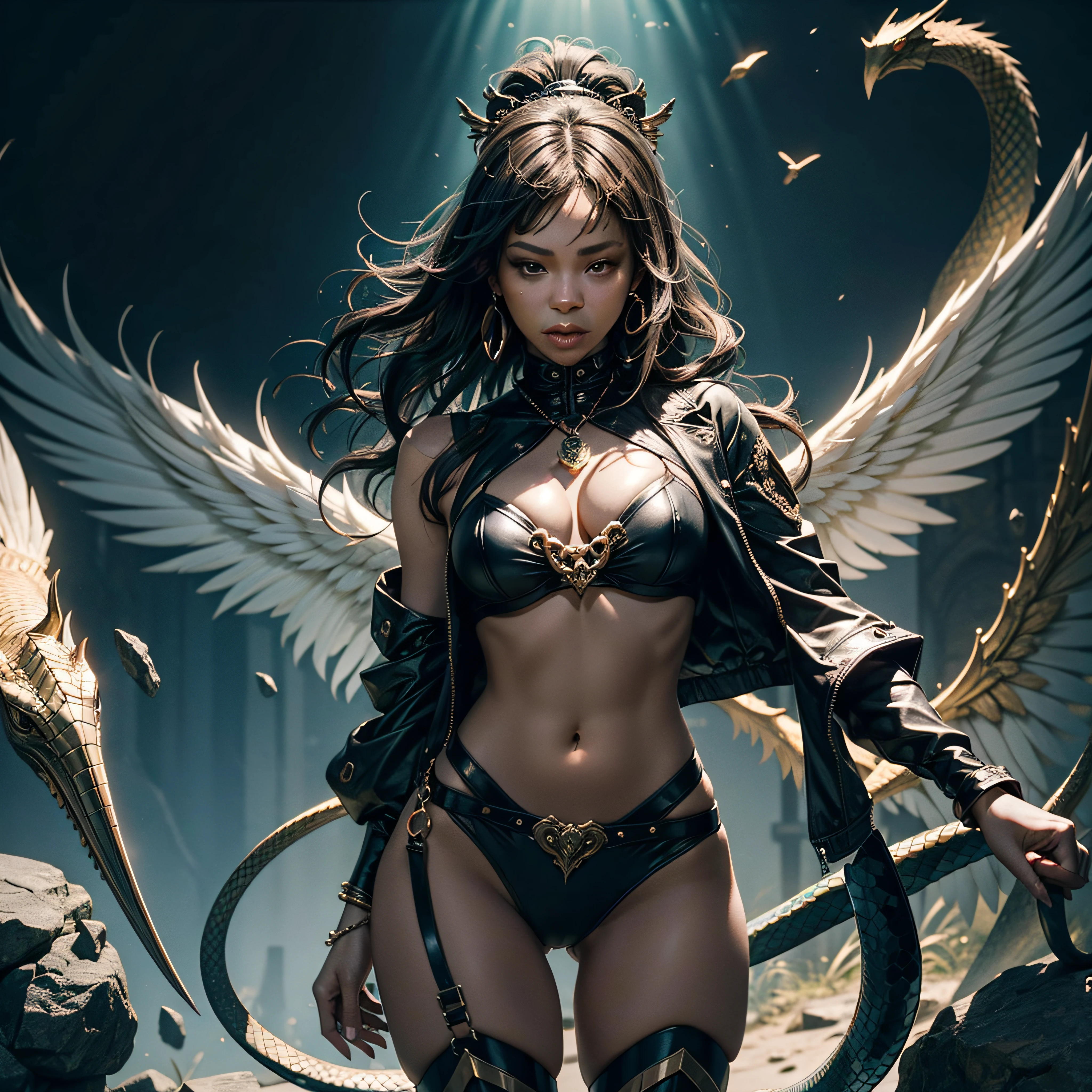 Sun Moon Caduceus Hermes mythology Goddess surmounted wings surrounded intertwined snakes Medusa_hairs_Snakes Outdoor Nature "Ouroboros" Forest Sunlight Natural Queen Native éblouissantes Valkyrie-wings clef chains "Heavy Metal" Will-o'-the-wisp fairy pixie sprite conceptual safe female glamour athletic walking slow motion "Nicki Minaj" Cosplay "Rihanna" aristocratic "beyonce" 38years symmetrical athletic bronzé hairstyle_snakes obvious varied ecstatic fringes agate epic visages cheekbones effects reddened embarrassed lazuli beautiful Brown Eyes Pupils Black Iris Turquoise Sapphires Open Mouth Teeth Smiles Floating Jacket Fixed Pearls Eccentric Cape Levitating Shoulders-Off chemise blanches dentelles clavicules papillotes varied breasts points satin sideboob felt bikini corsait spinels thick navy leather skirt soies assortie amples nombril belt défenestrée revealing pubic scarlet pubis-hairy obvious indigo underwear Size chastity belt silver adorned padlock Gold thighs legs garters Gothic stainless steel boots decorated onyx equirectangular 360 monastery opal marble ruby background Sundrop mannequins lantern dressed armor richly decorated "Chevaleresque" dramatic chrome metallic flat bands fathoms brass fullbodye lys rune ornate emerald plasma embroidered glyphs Tourmaline wood engravings lava magic intricate summons snake incandescent Crystalline familiar robot Mecha (EOS R6 135mm 1/1250s f/2.8 ISO400) Mech Mechanized snakes flowering Quetzalcoatl:2 Adaptable volumetric luminescence saturate ultra pro-photorealists optimaux qualities details precise reflex resolution 3dcg max color-coded graduate improved Octanes-rendues UHD XT3 16K DSLR HDR UnrealEngine5 profondeurs Earth Hearth ultra_sharpness ombres analogiques CGSCOSITY pet chef-d' "Bruce Weber girls" multi nsfw etc.