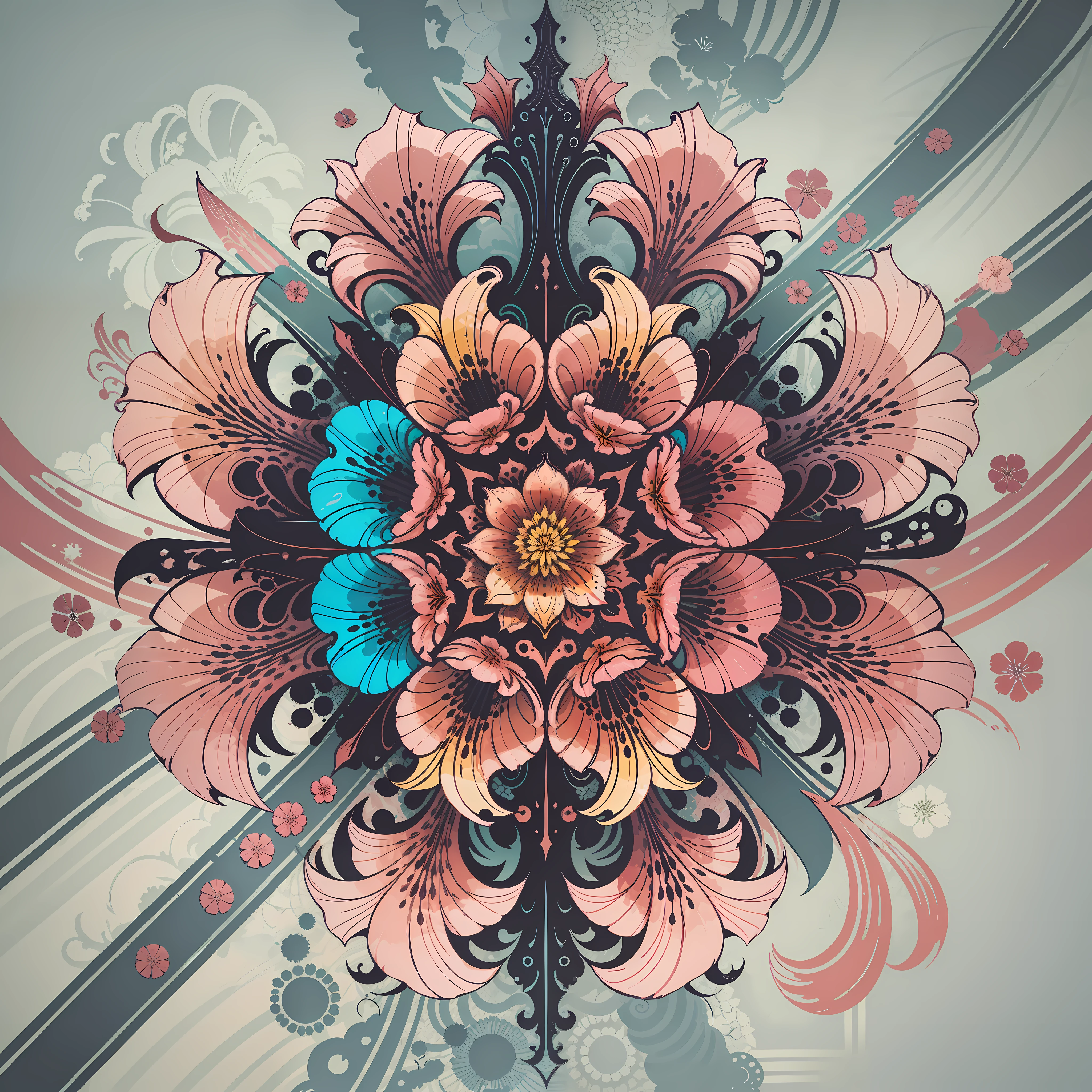 abstract lily flower wallpaper, vector style, splash ink, colorful, intricate