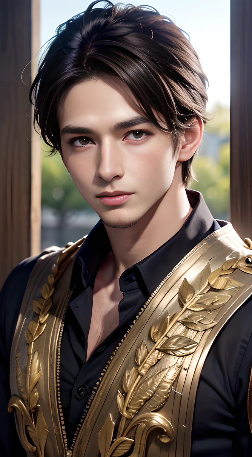 ((Men only)), (head shot), (Handsome muscular ancient Roman man in his 20s ), Man in ancient Rome wore a tunic, Gracefully draped with toga, And their hair, Often short, Complemented by laurel wreath, gold, black, Chris Redfield, Mischievous smile, (detaile: 1 in 1), Natural muscles, HIG quality, beautidful eyes, (Detailed face and eyes), (Face、: 1 / 2), Noise, Real Photographics、... .........................................................................PSD, Sharp Focus, High resolution 8K, realisitic & Professional Photography, 8K UHD, Soft lighting, High quality, Film grain, FujifilmXT3