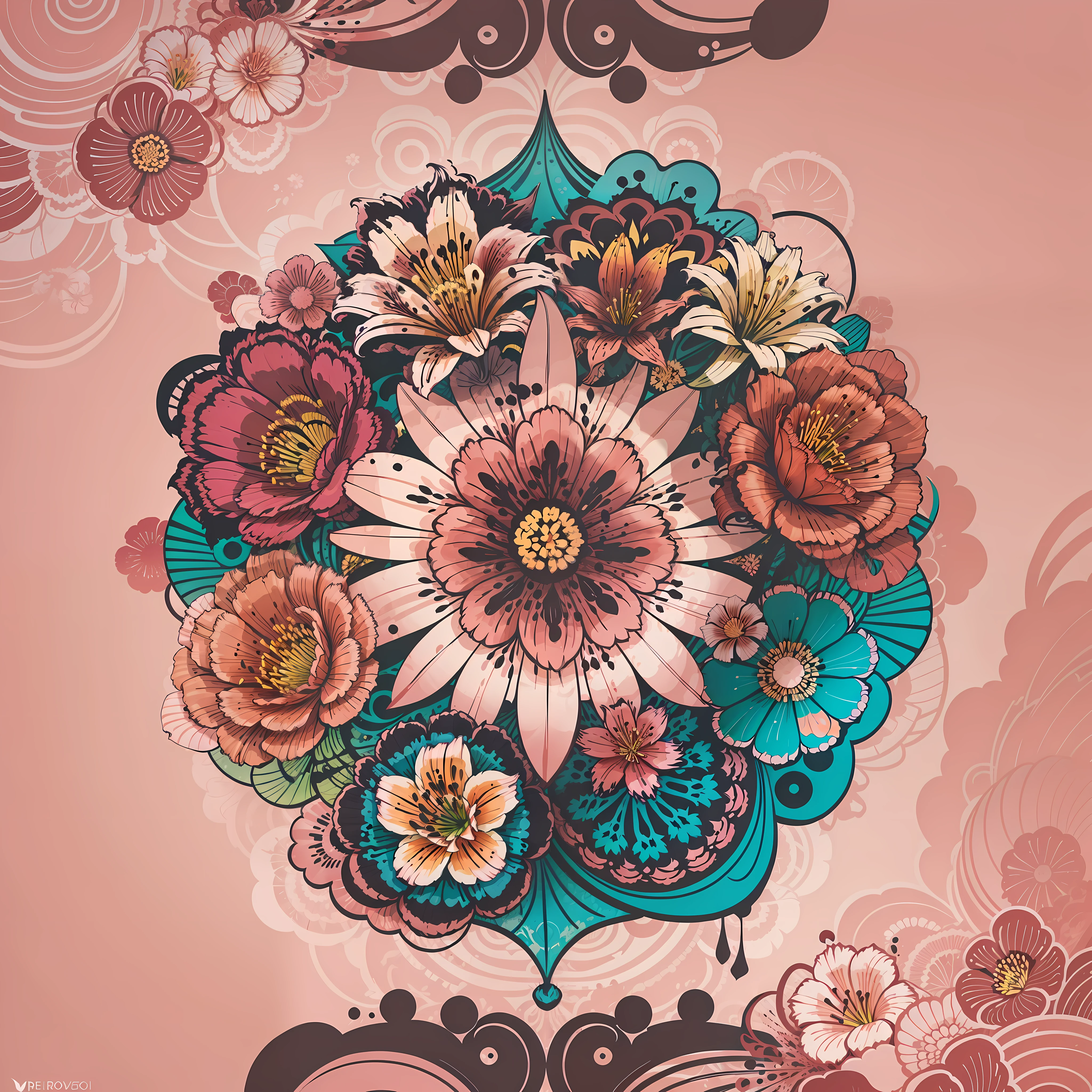 abstract lily flower wallpaper, vector style, splash ink, colorful, intricate