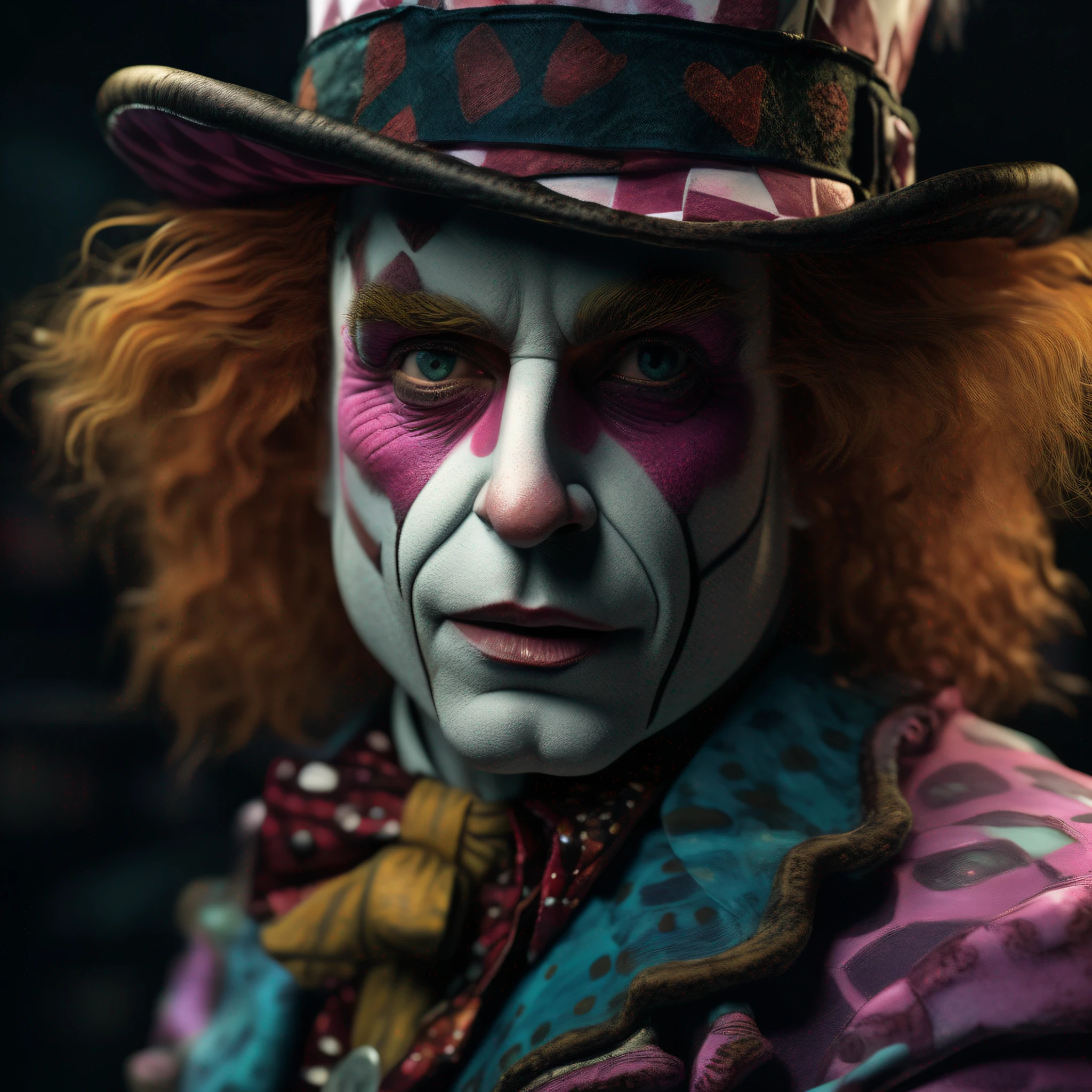 a portrait of The Mad Hatter in Alice in Wonderland, intrinsic details, masterpiece, hyper realistic , uhd , 8k