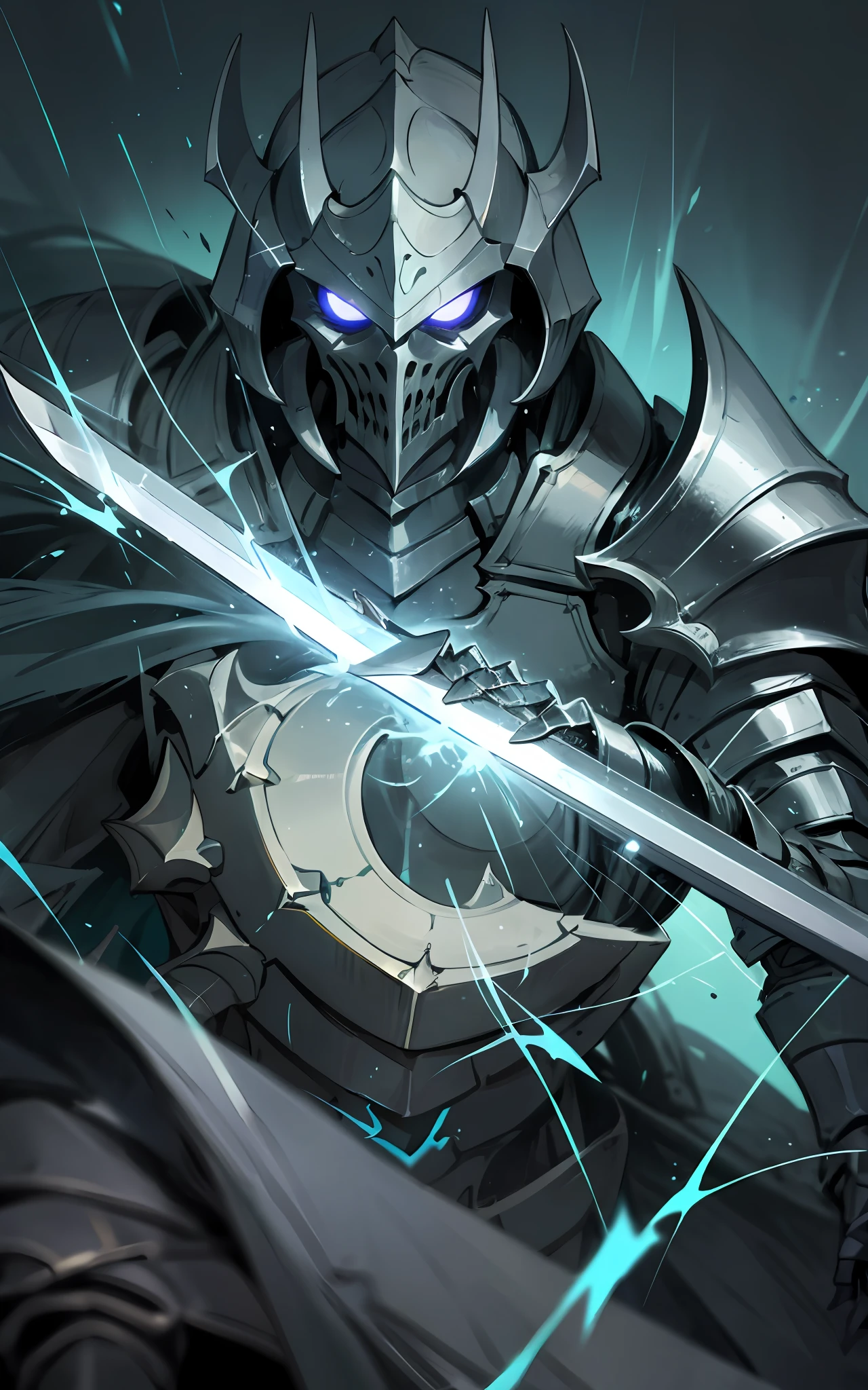 a close up of a person holding a sword in a dark background, deathknight, death knight, undead knight, fantasy paladin, grimdark paladin, epic paladin armor, painted portrait of mordekaiser, clothed in ethereal battle armor, sleek glowing armor, green armor, evil knight, glowing lights in armor, nasus, dark armor, fantasy knight
