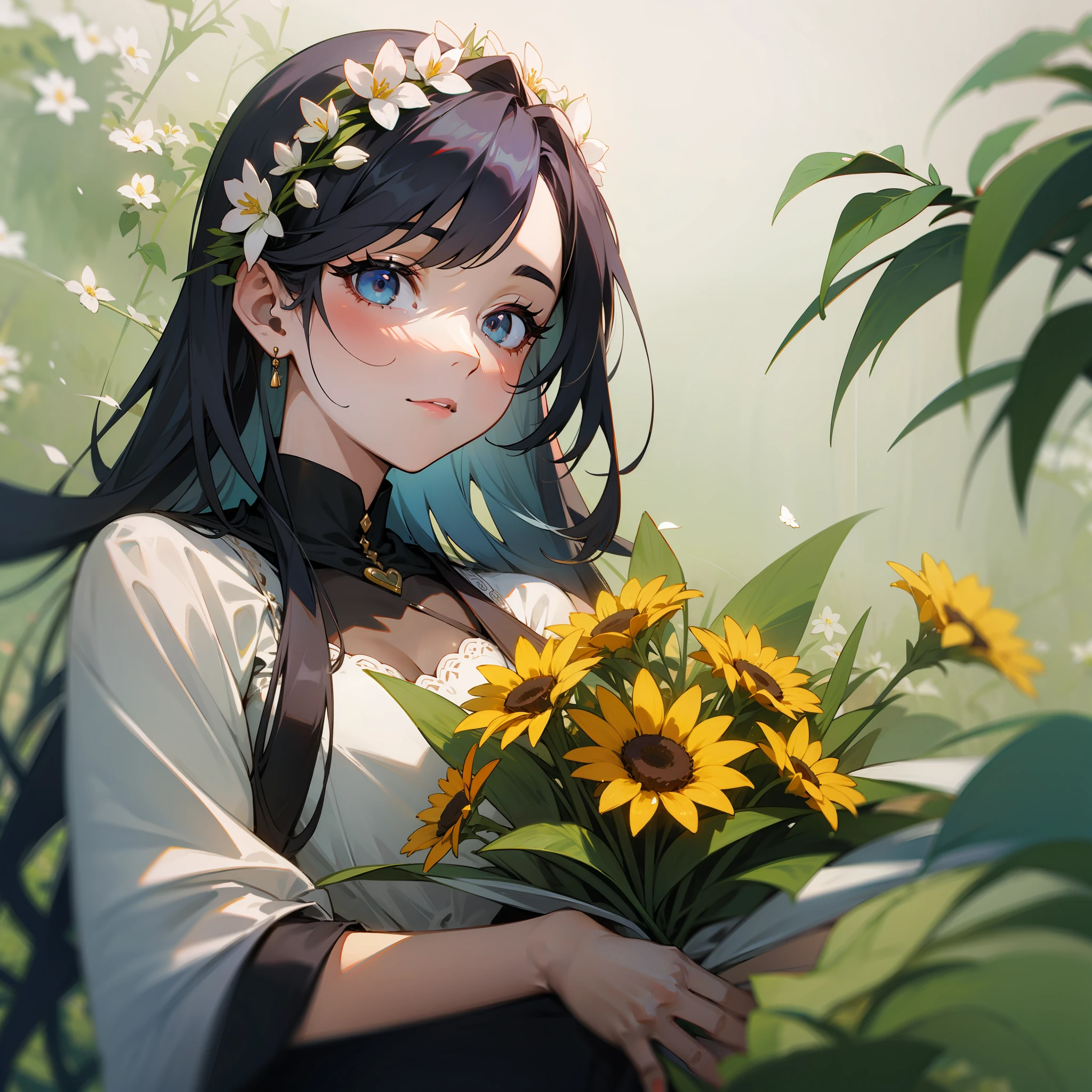 Holding a bouquet of flowers