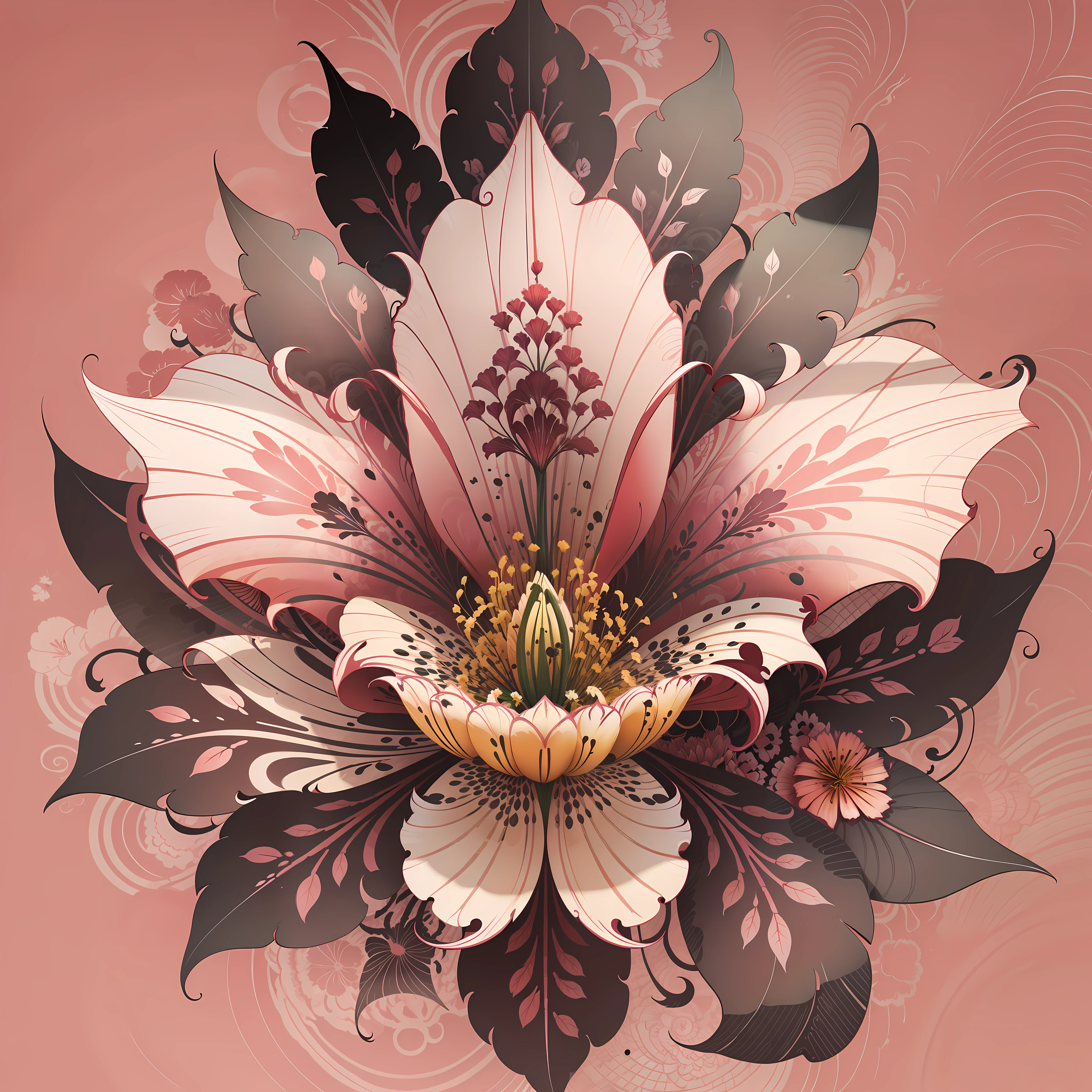 abstract lily flower wallpaper, vector style, splash ink, colorful, intricate