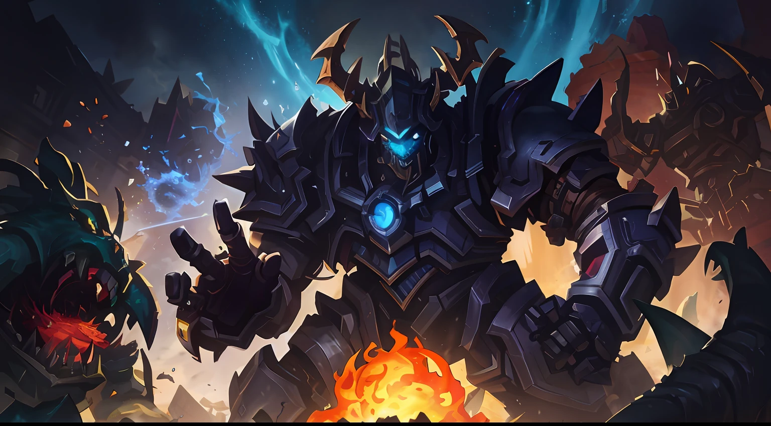 A closeup of a robot attacking a giant monster with a light, heroes of the storm splash art, Storm Heroes, epic full color illustration, arte de splash do mundo de warcraft, Arte oficial de Hearthstone, arte de salpicos de pedra de fogo, Arte de Hearthstone, arte da capa dnd, arte do jogo de cartas de hearthstone, Arte de Hearthstone, arte completa, A Quarta Corrida de StarCraft 2