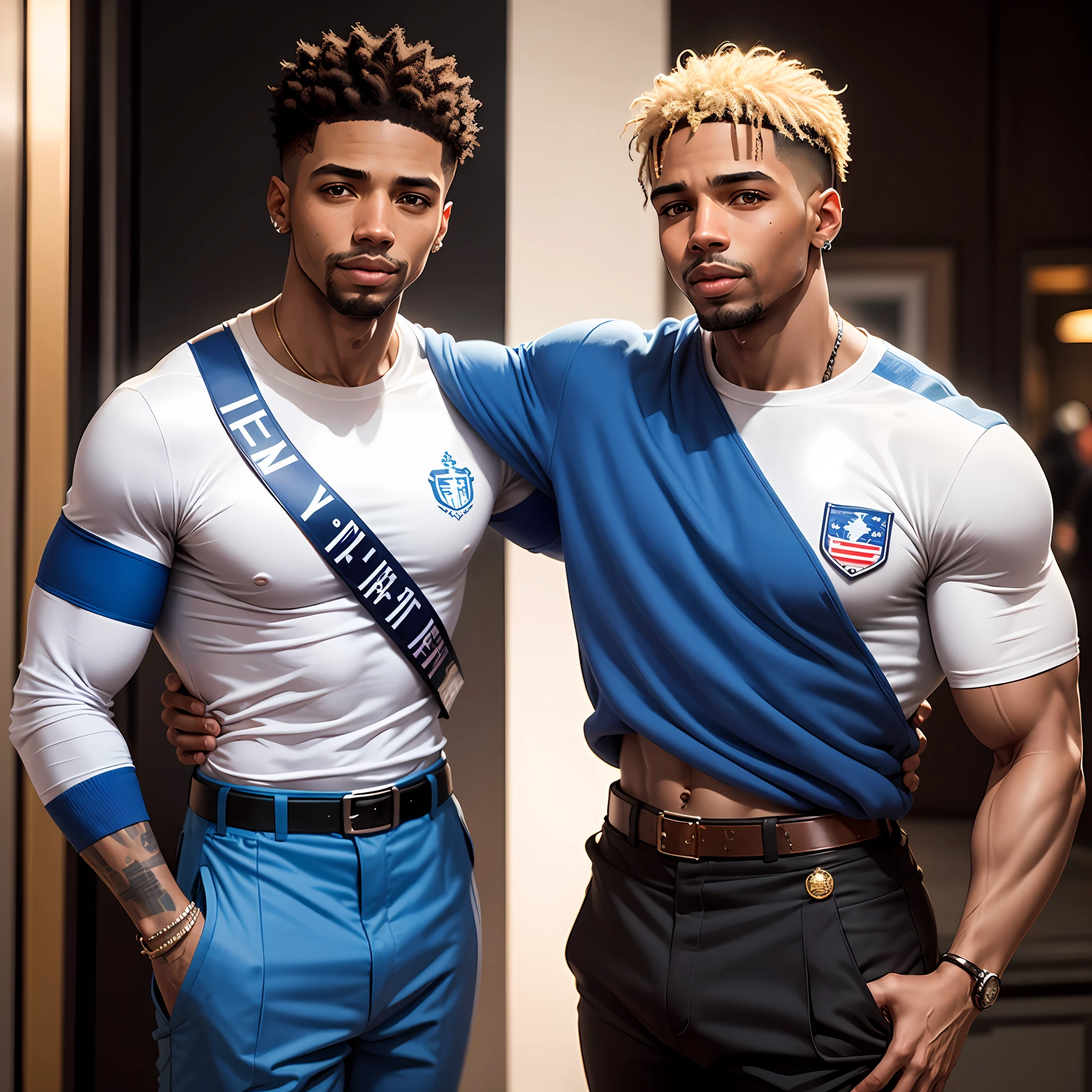 Homem magro, uniforme de academia azul royal, close de bem-estar, sorrindo, inspirado no Michael B Jordan --auto