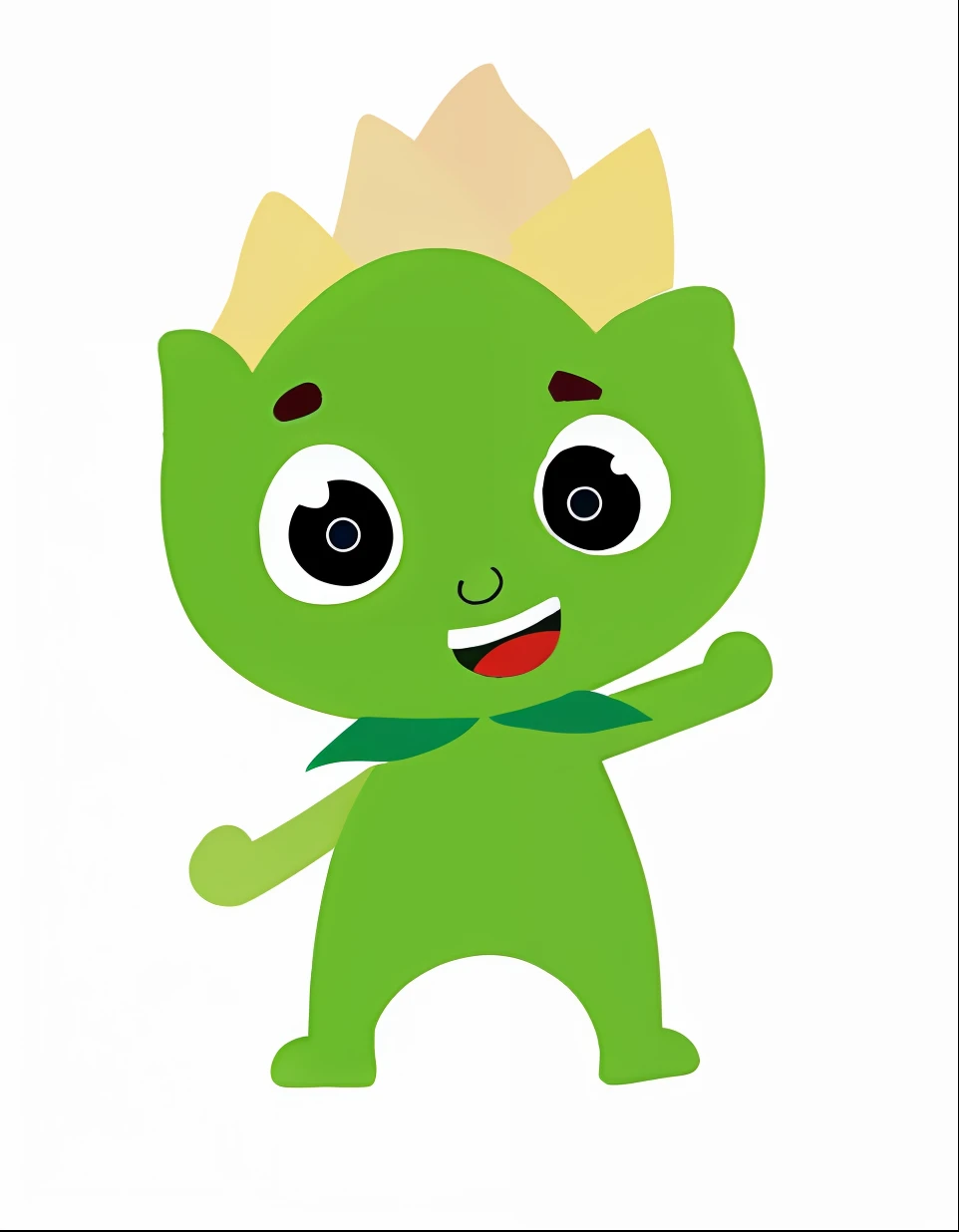 Cartoon green little man waving green bamboo leaf scarf, cute monster, Smooth green skin,cute monster character design, cute forest creature, its name is greeny, Portrait of a cute monster, tas\'s name is greeny, japanese mascot, style of cute pokemon, cute character, adorable creature, monster character design, Cute:2, Cute little troll, toonix character, Cute cartoon character