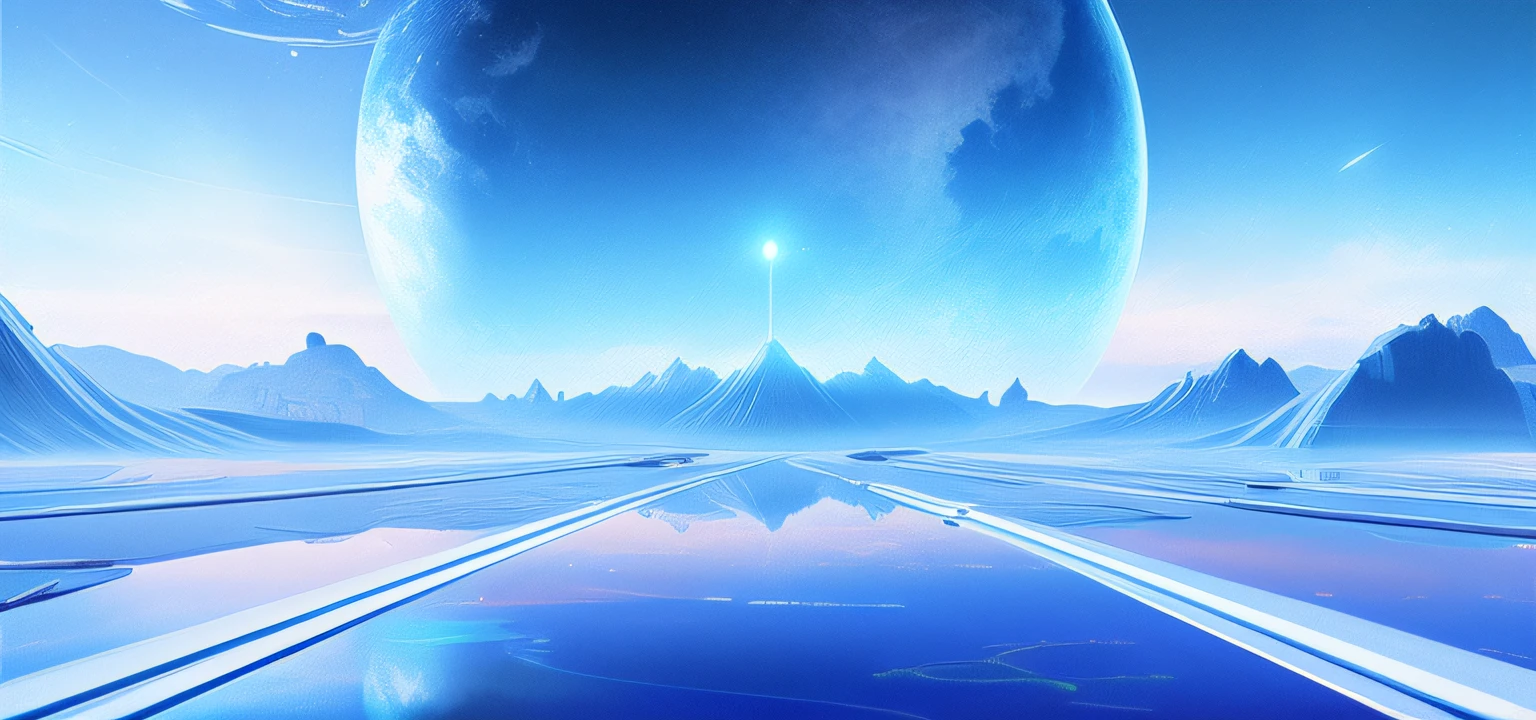 There is a picture of a futuristic landscape with a blue planet, futuristic landscape, sci-fiish landscape, sci-fiish landscape, sci-fiish landscape, sci-fiish landscape, smooth utopian design, wide angle scifi landscape, Inspired by Christopher Balaskas, science fiction landscape, inspired by jessica rossier, smooth digital concept art, science fiction digital art, futuristic digital painting