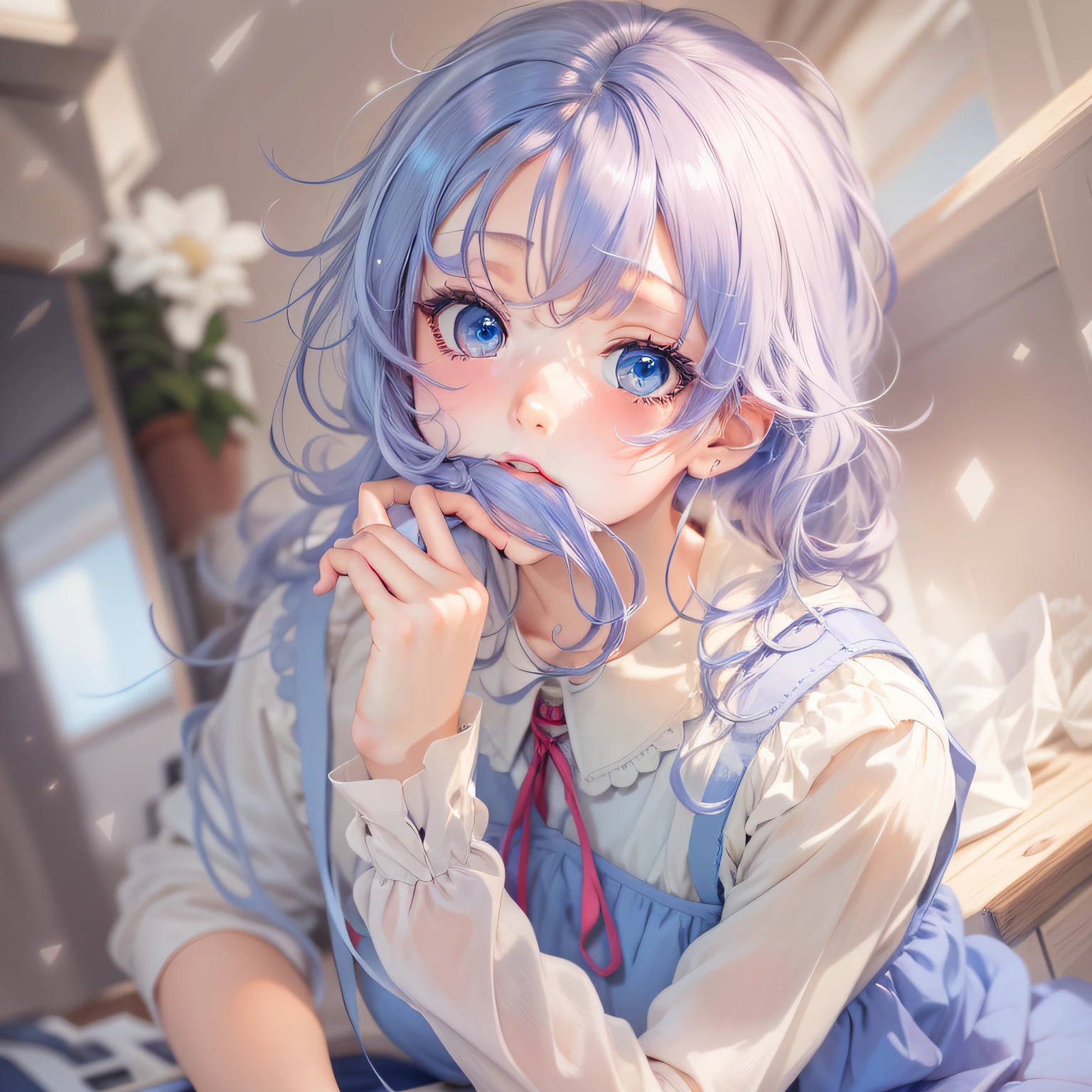 （（（tmasterpiece）））， （（best qualtiy））， （super detailing）， adolable，Blue，boy，high qulity，Clear eyes，Dress simply，Heartwarming sensation，Soft anime illustration，anime moe art style，lovely art style，cute anime face，Daily manga hairstyle